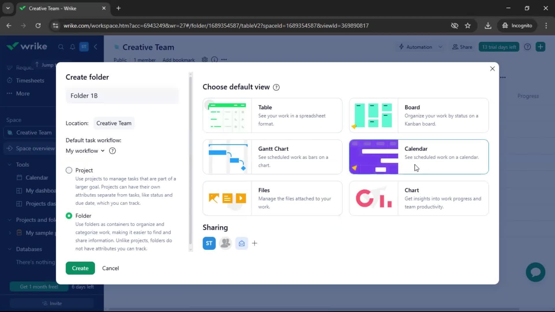 Creating a folder screenshot