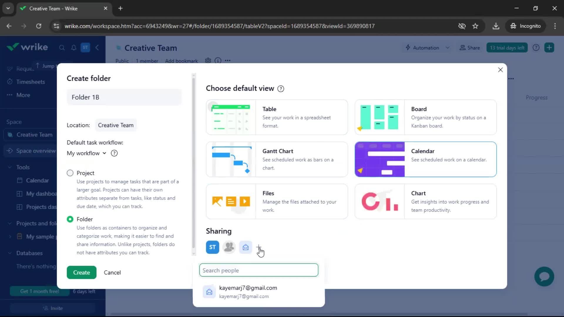 Creating a folder screenshot