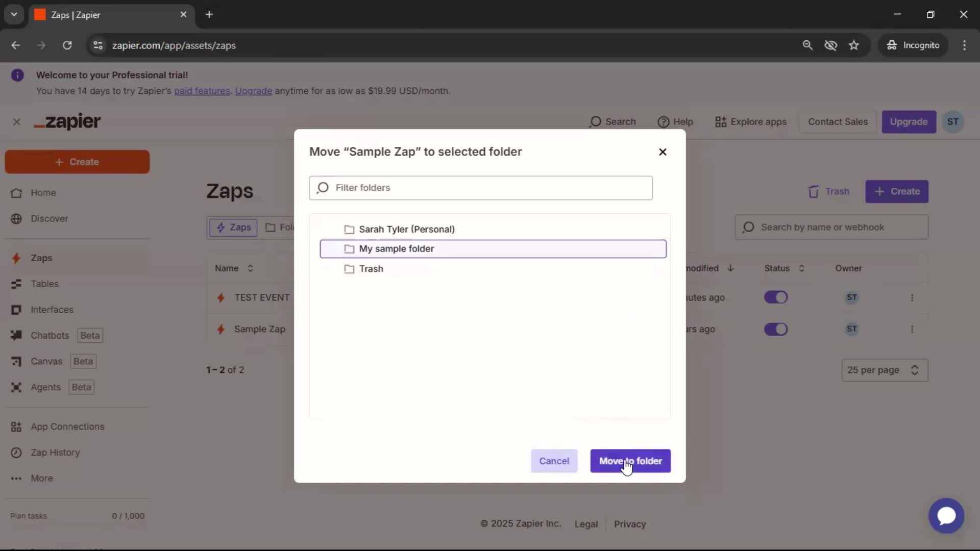 Creating a folder screenshot