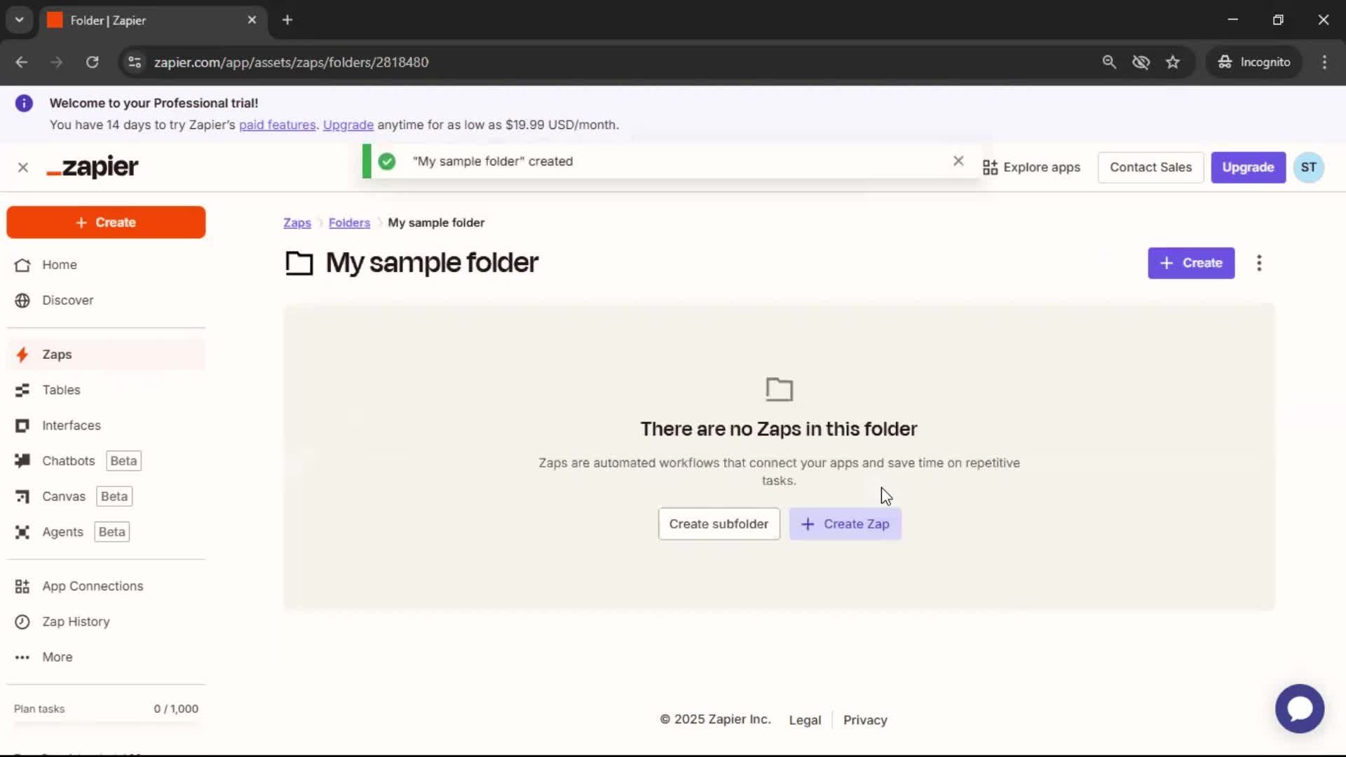 Creating a folder screenshot
