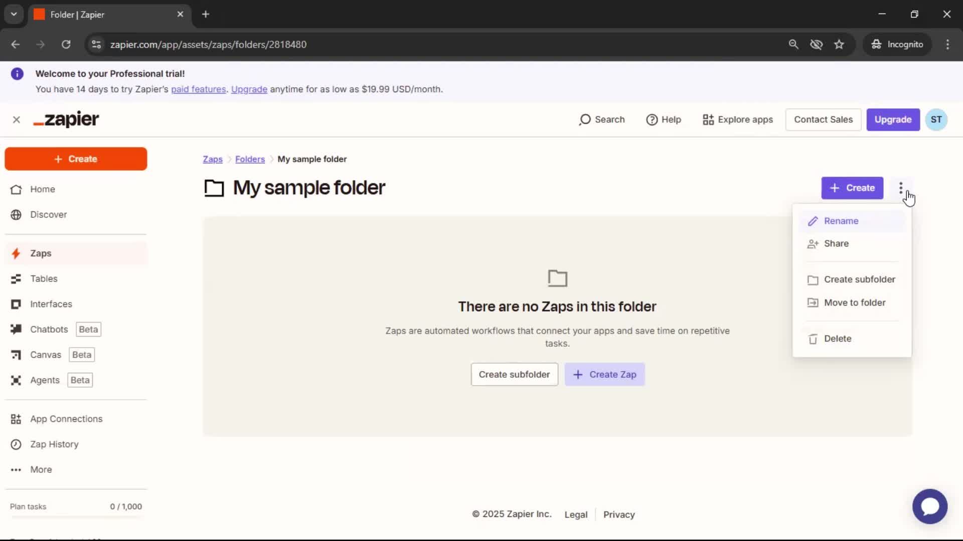 Creating a folder screenshot