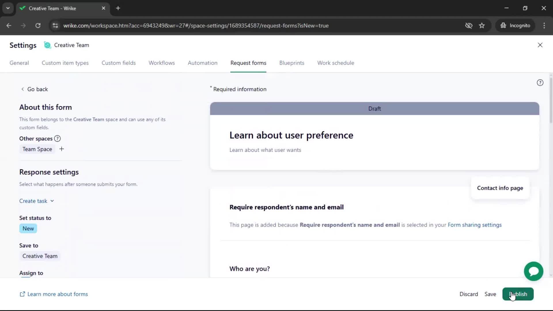 Creating a form screenshot