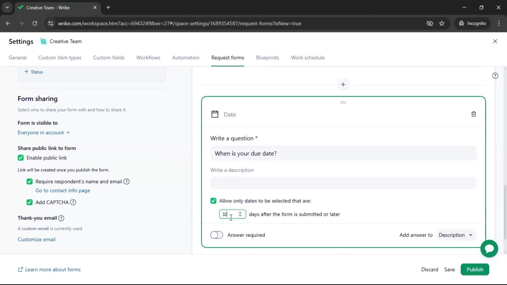 Creating a form screenshot