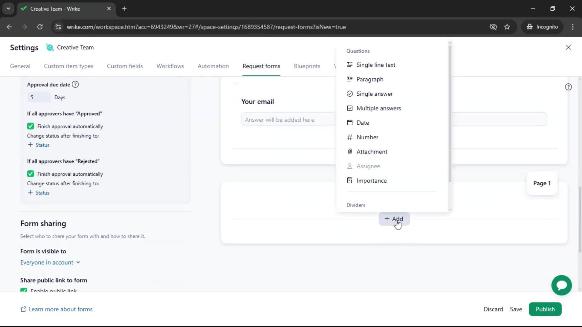 Creating a form screenshot