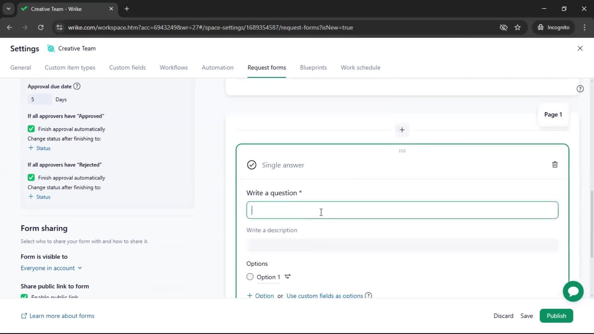 Creating a form screenshot