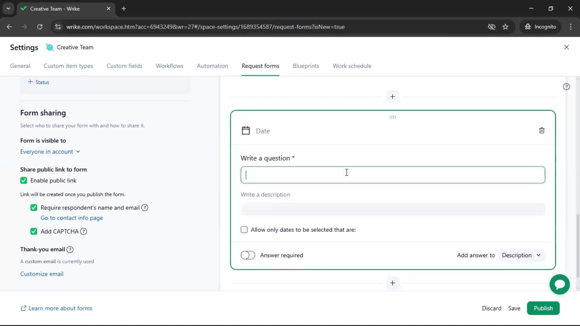 Creating a form screenshot