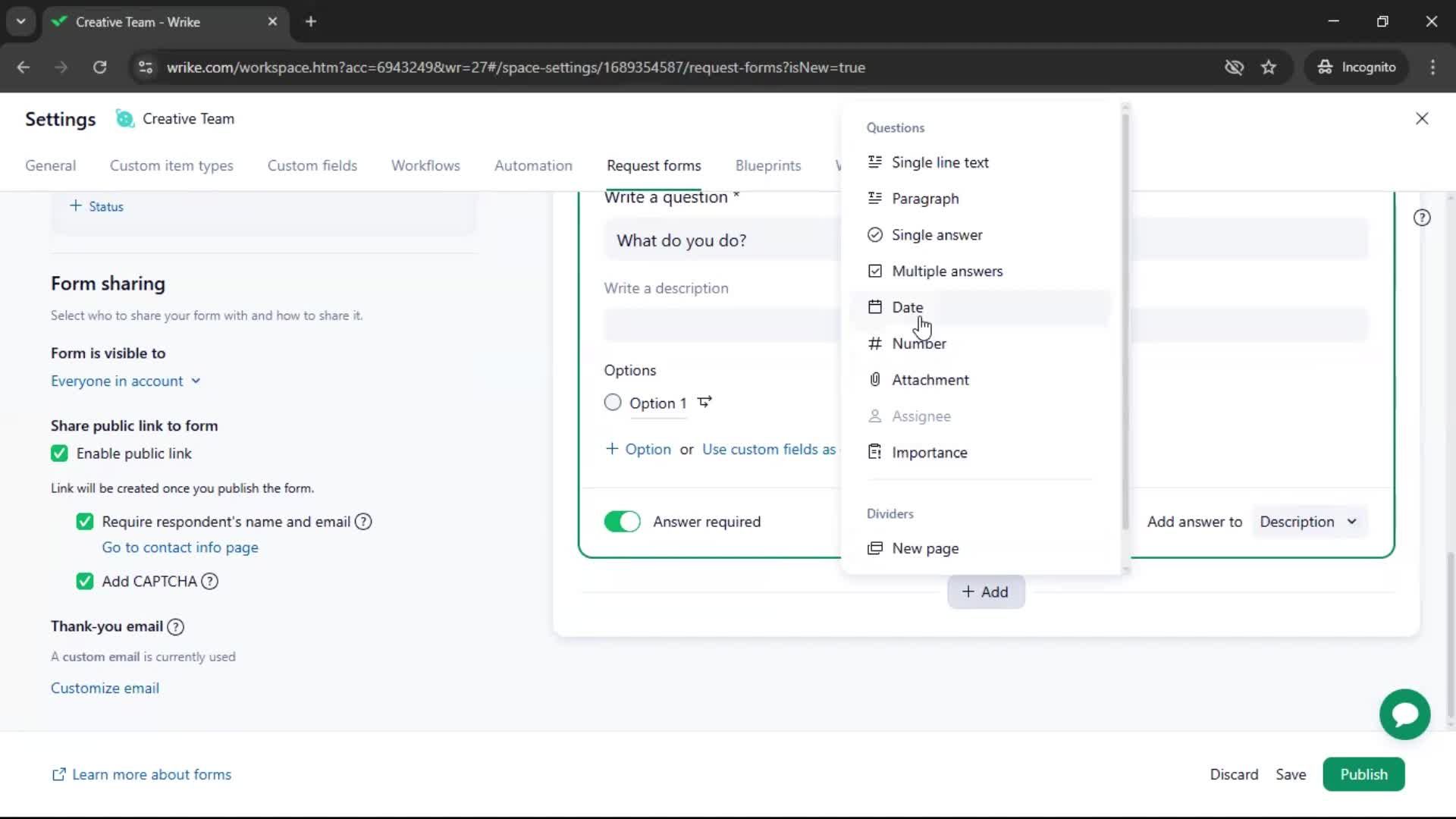 Creating a form screenshot