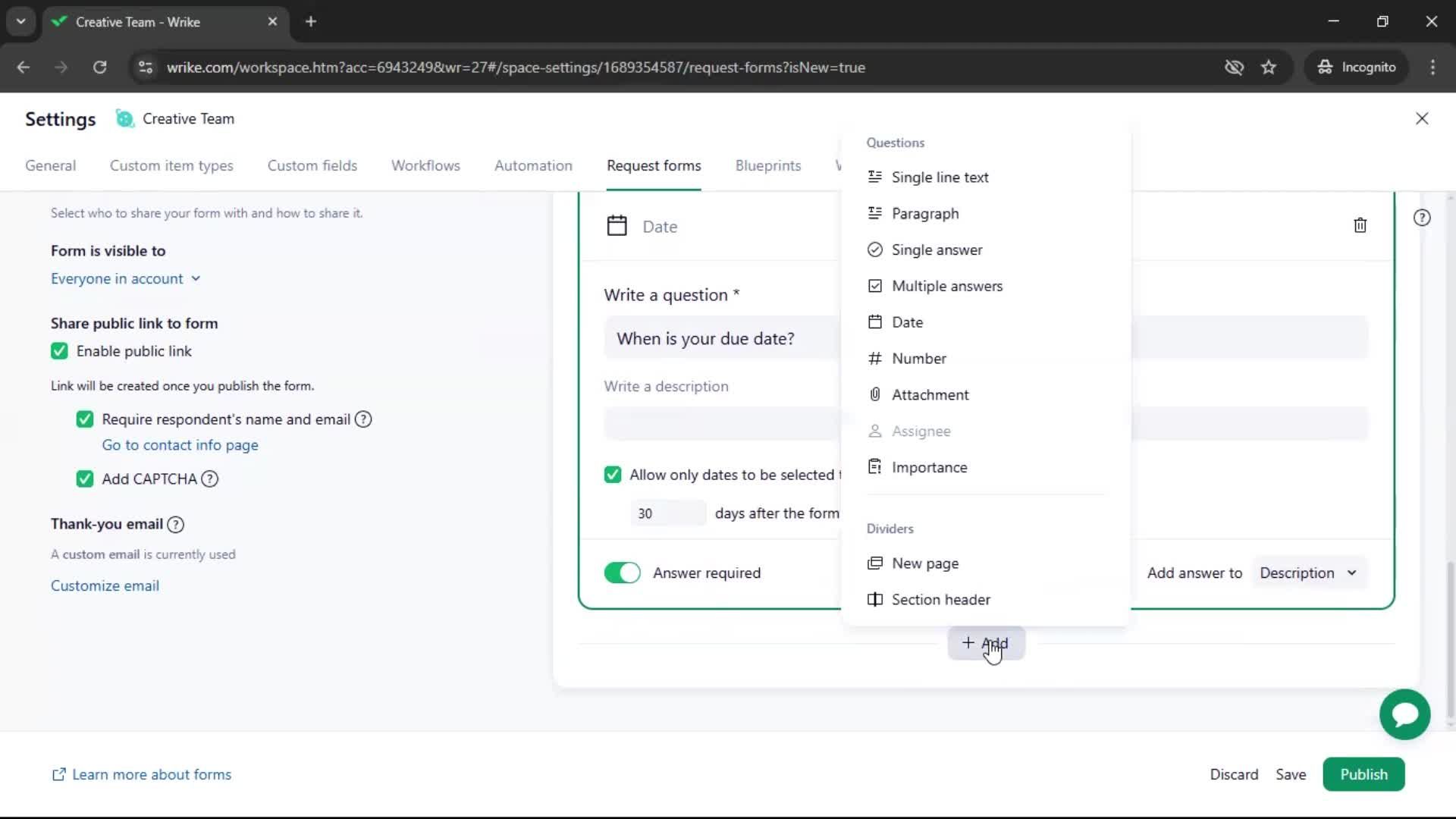 Creating a form screenshot