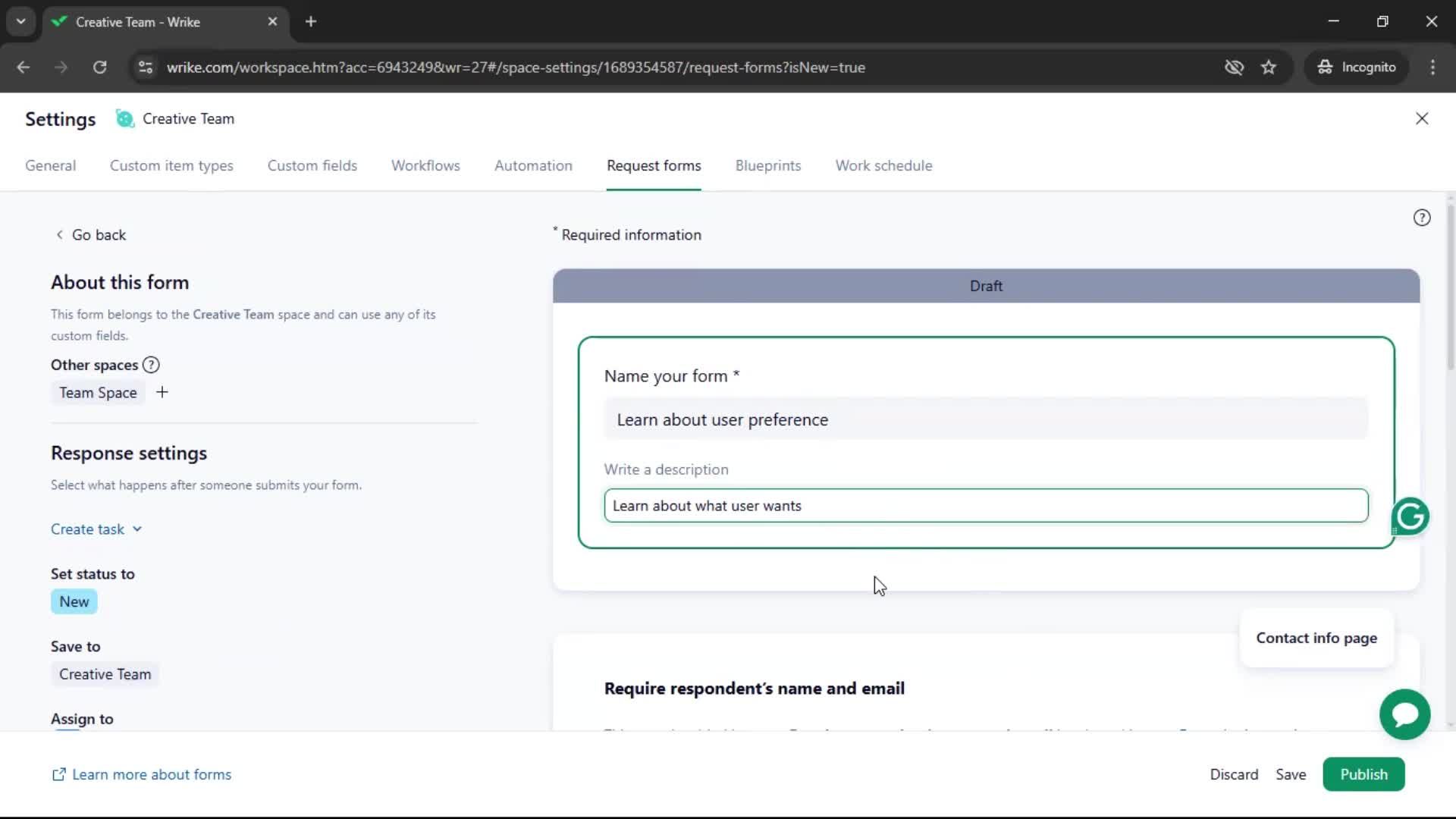 Creating a form screenshot