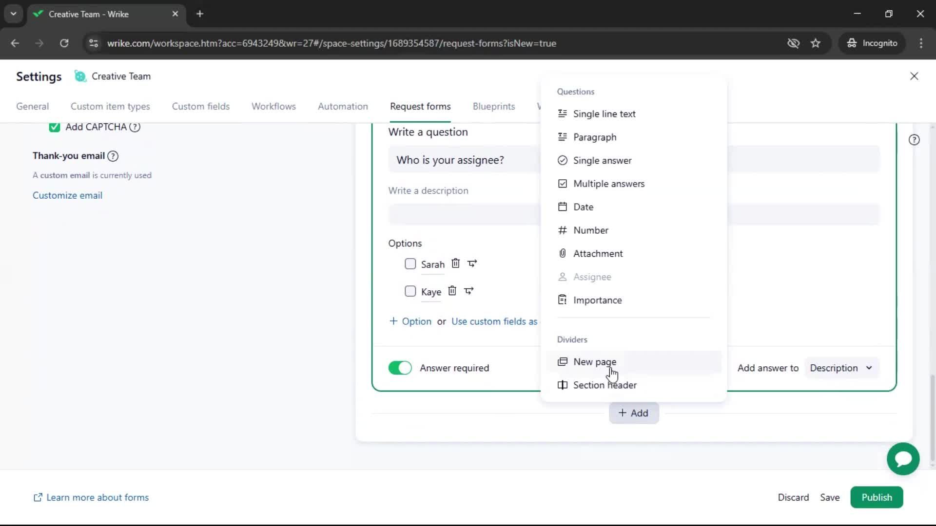 Creating a form screenshot