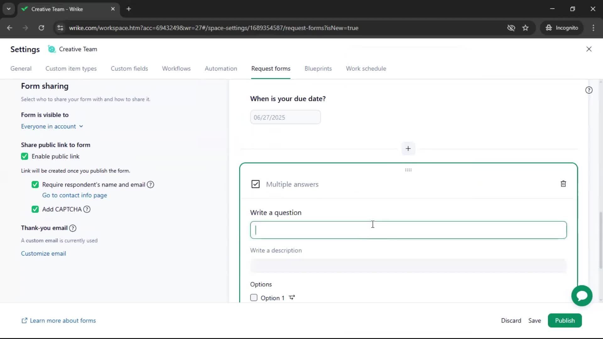 Creating a form screenshot