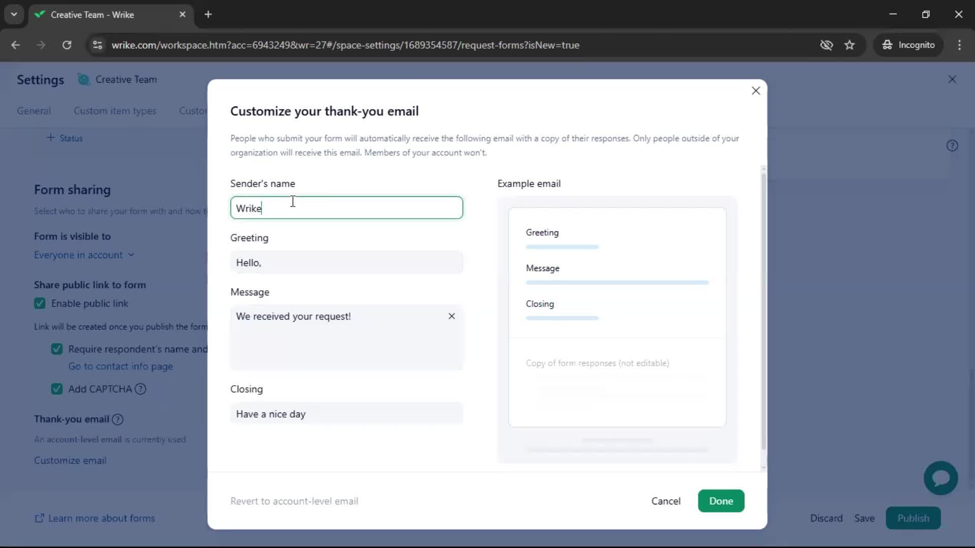 Creating a form screenshot