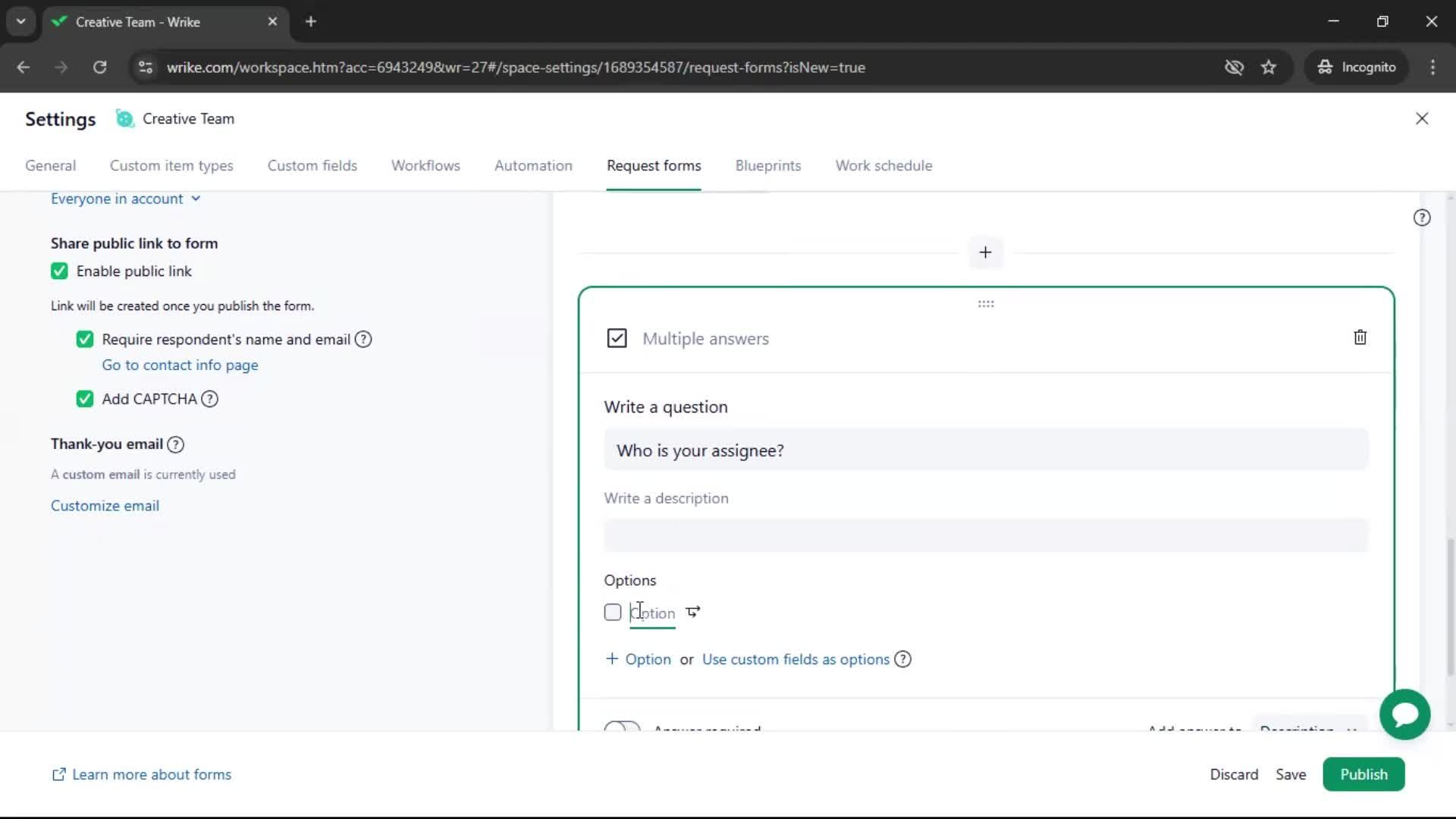 Creating a form screenshot