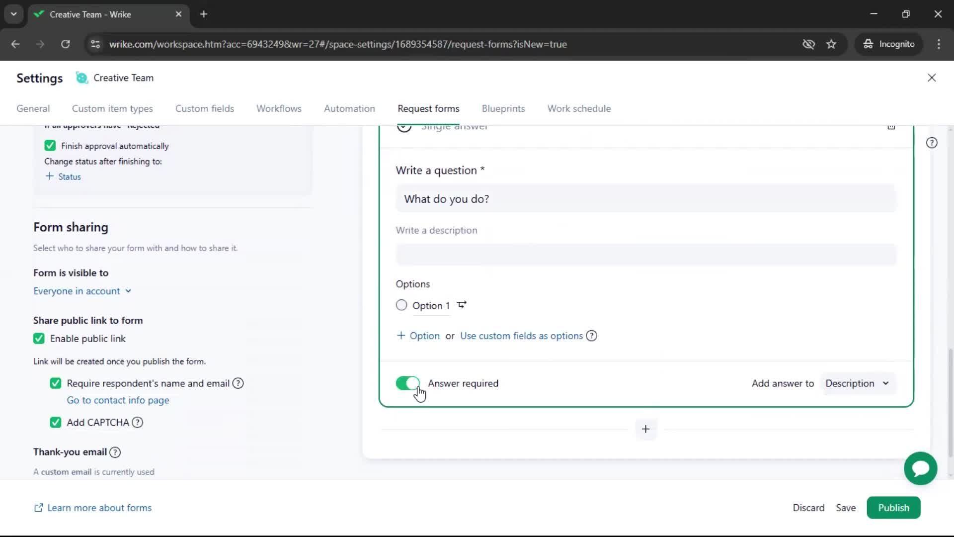 Creating a form screenshot