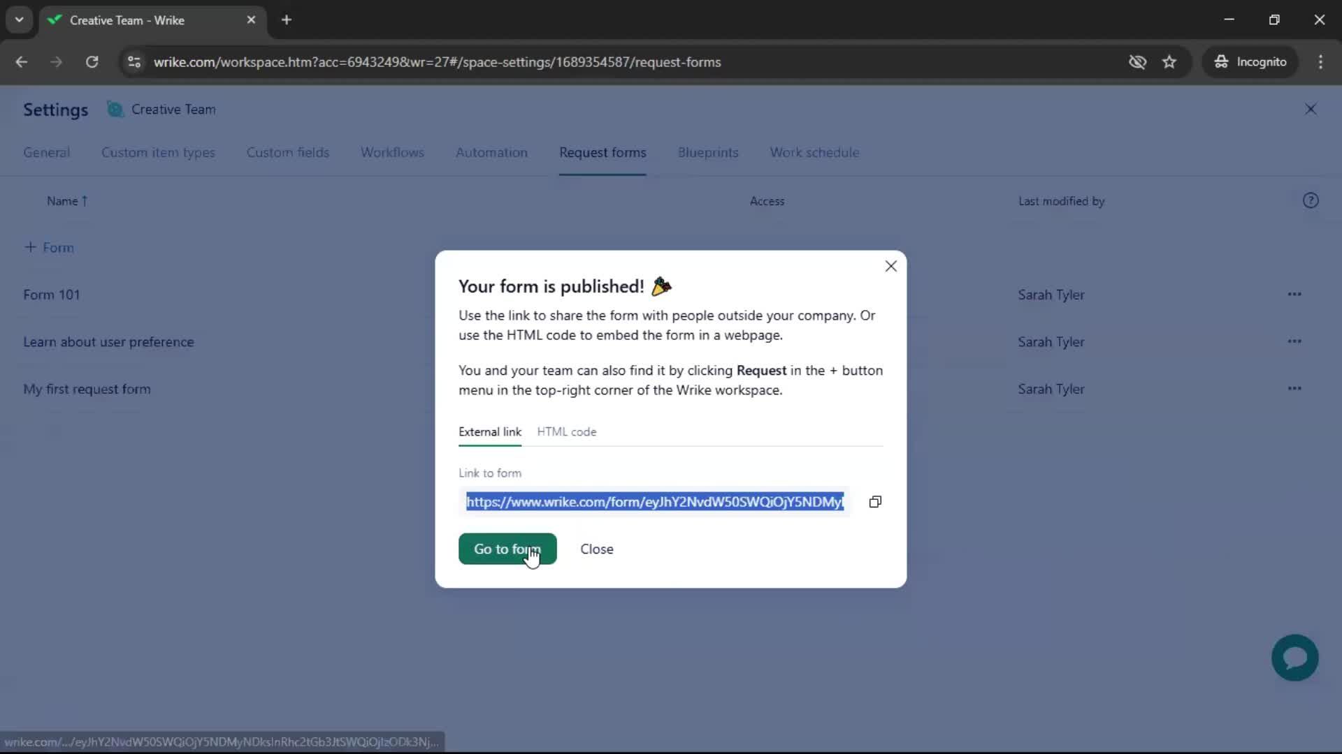 Creating a form screenshot