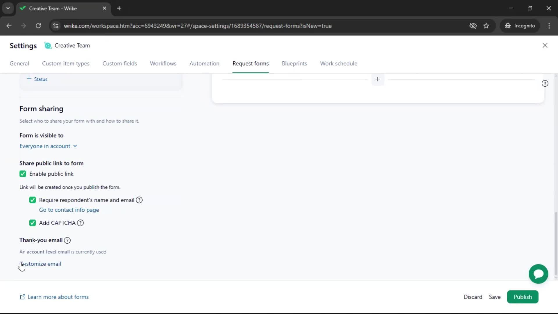 Creating a form screenshot