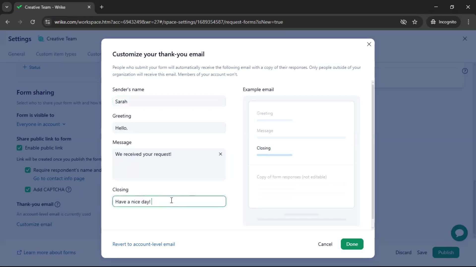 Creating a form screenshot