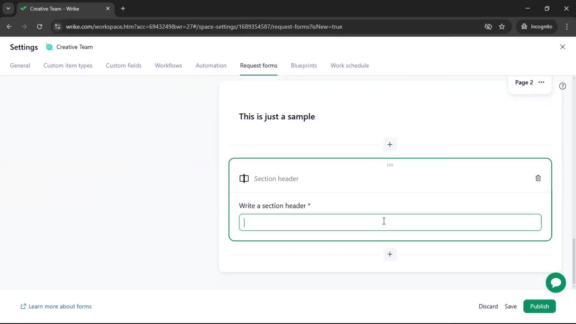 Creating a form screenshot