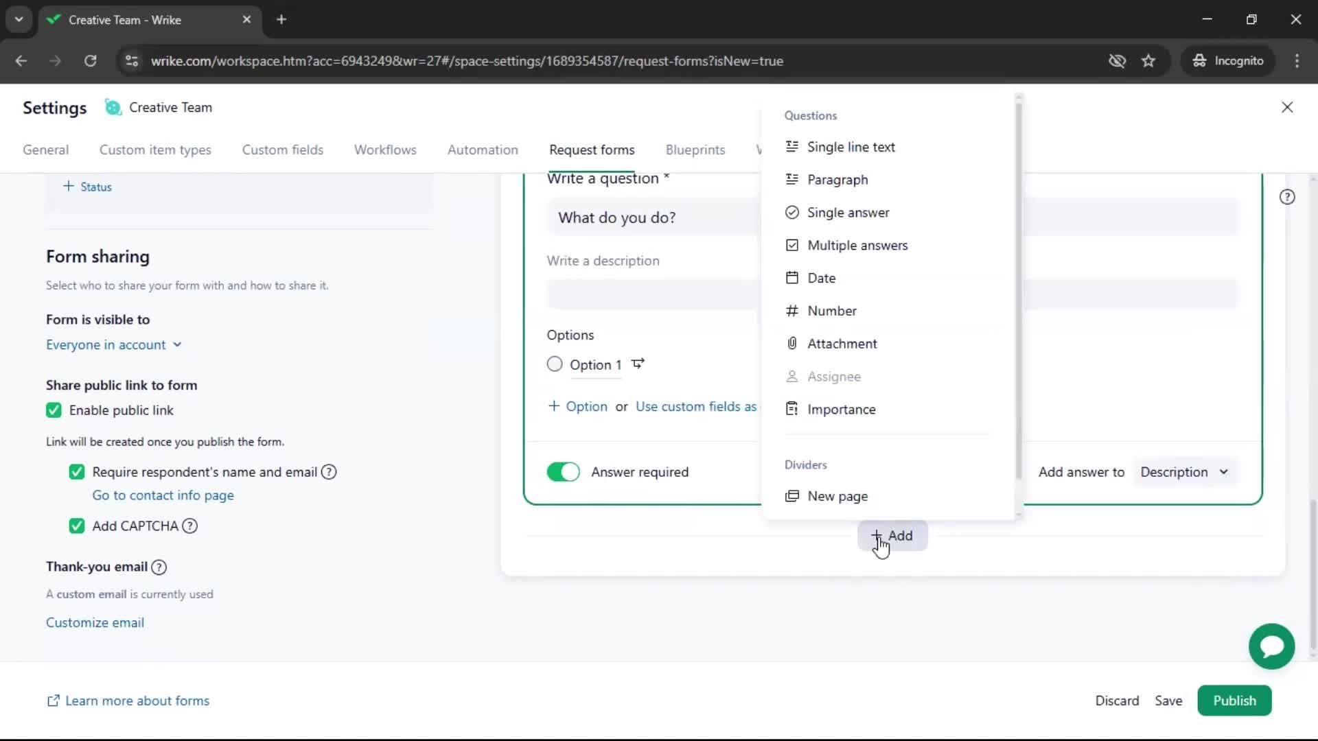 Creating a form screenshot