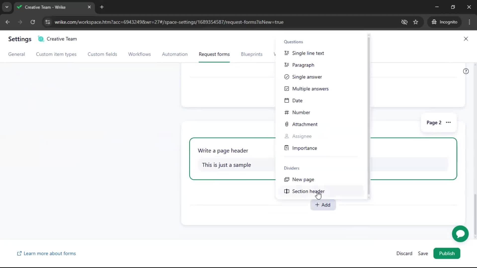 Creating a form screenshot