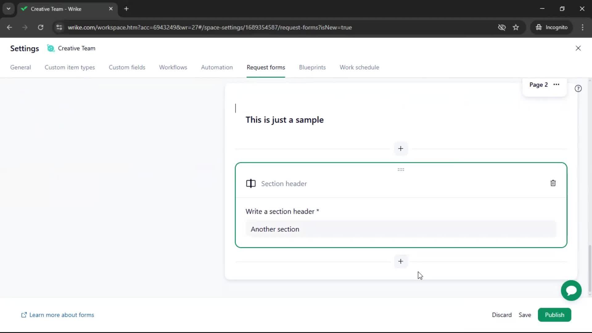 Creating a form screenshot