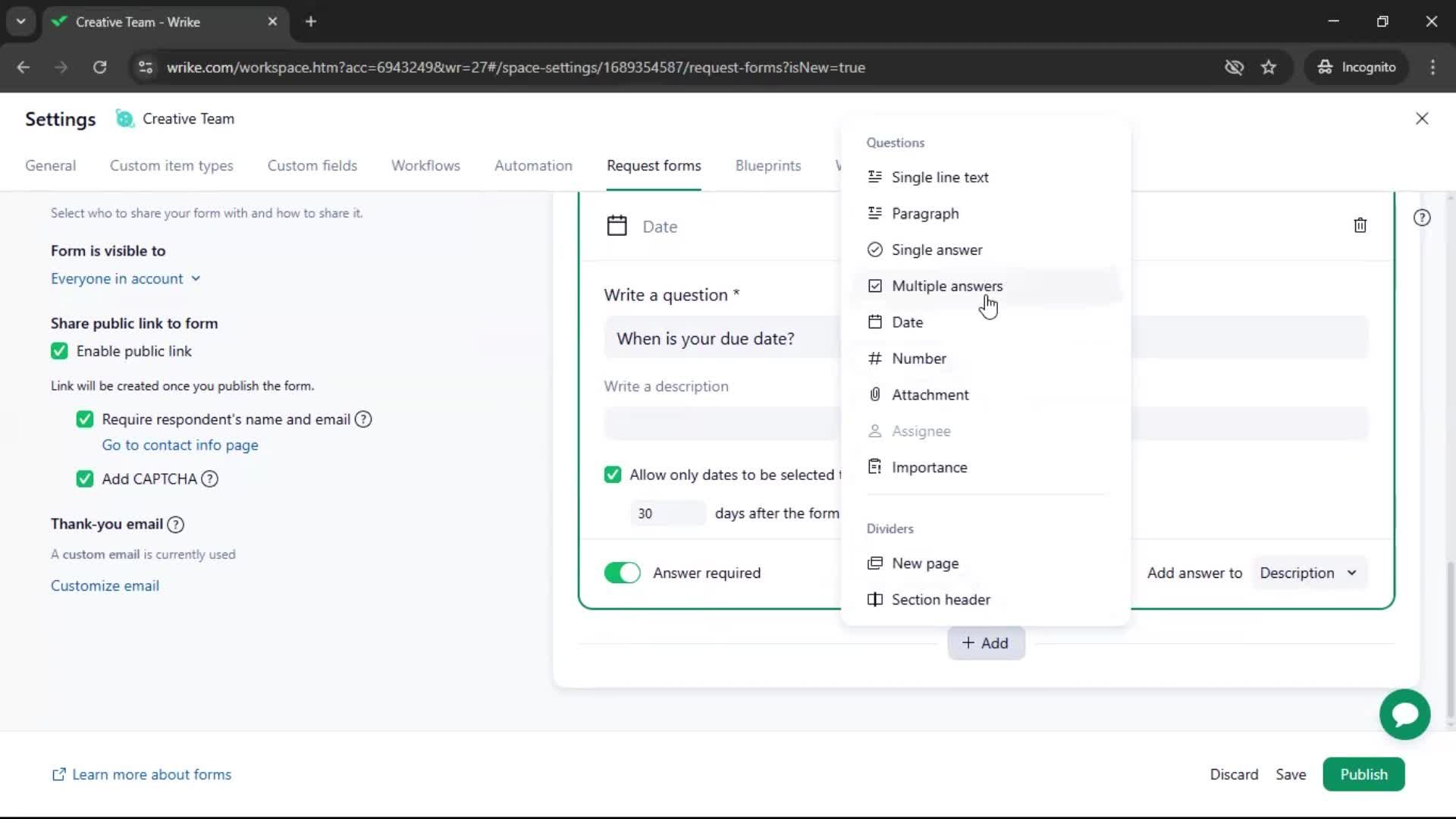Creating a form screenshot