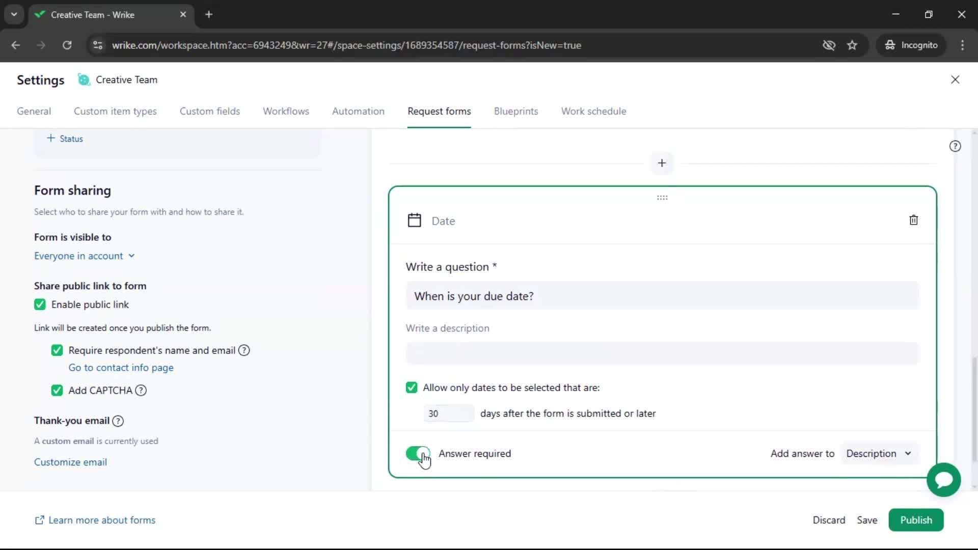 Creating a form screenshot
