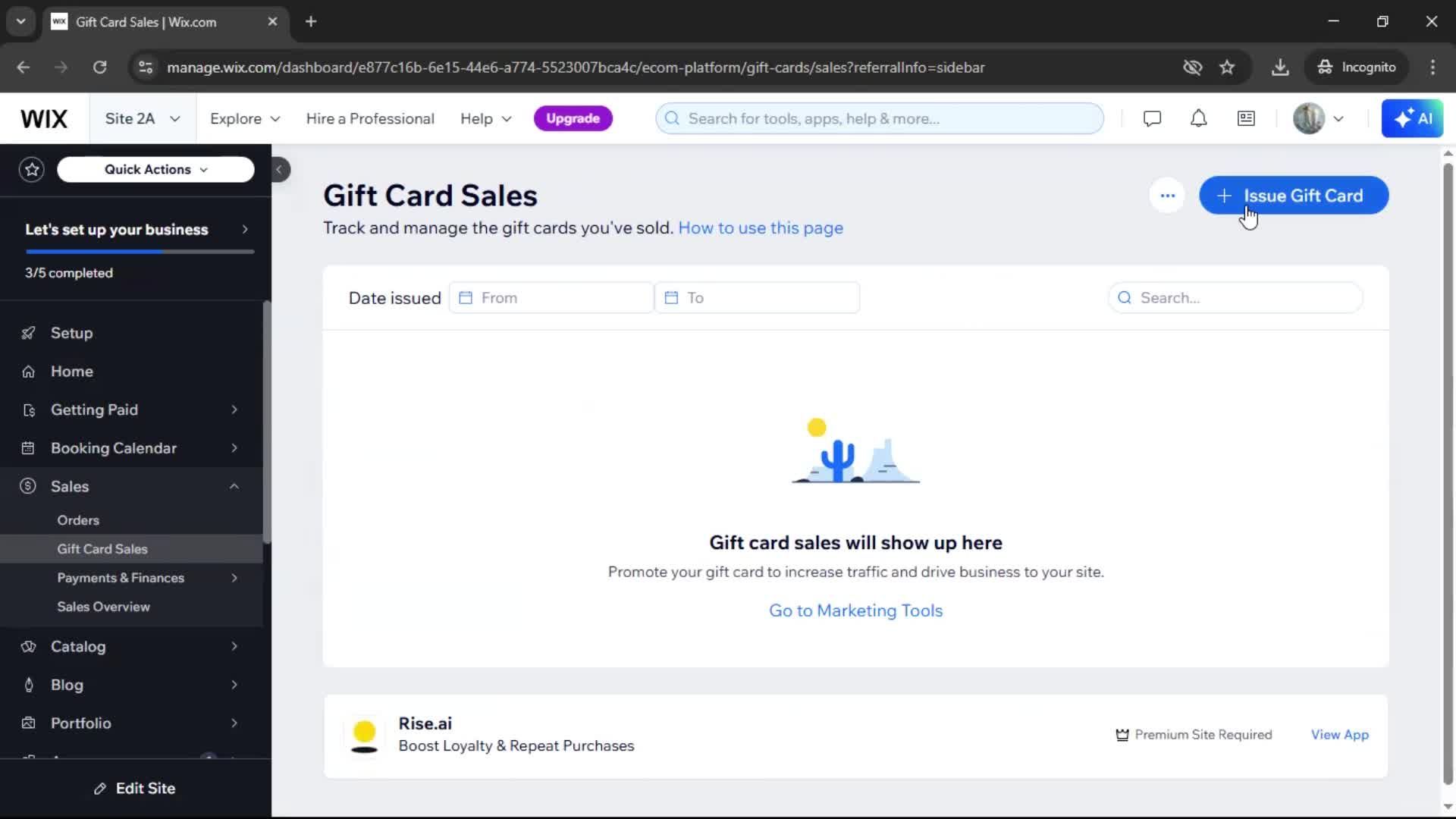 Creating a gift card screenshot