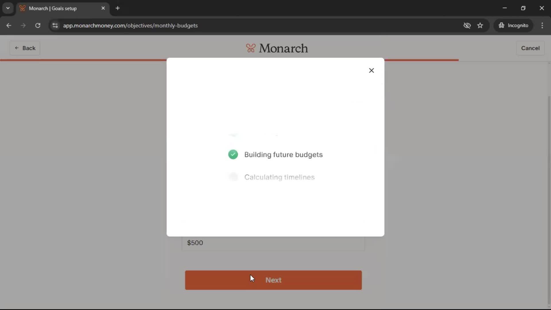 Setting goals screenshot