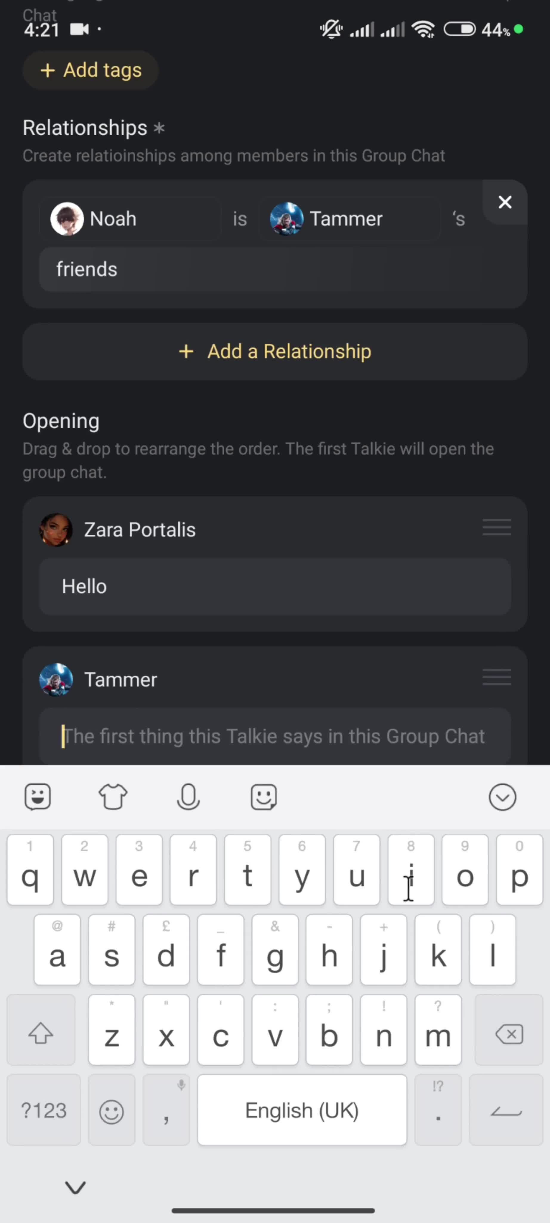 Creating a group chat screenshot