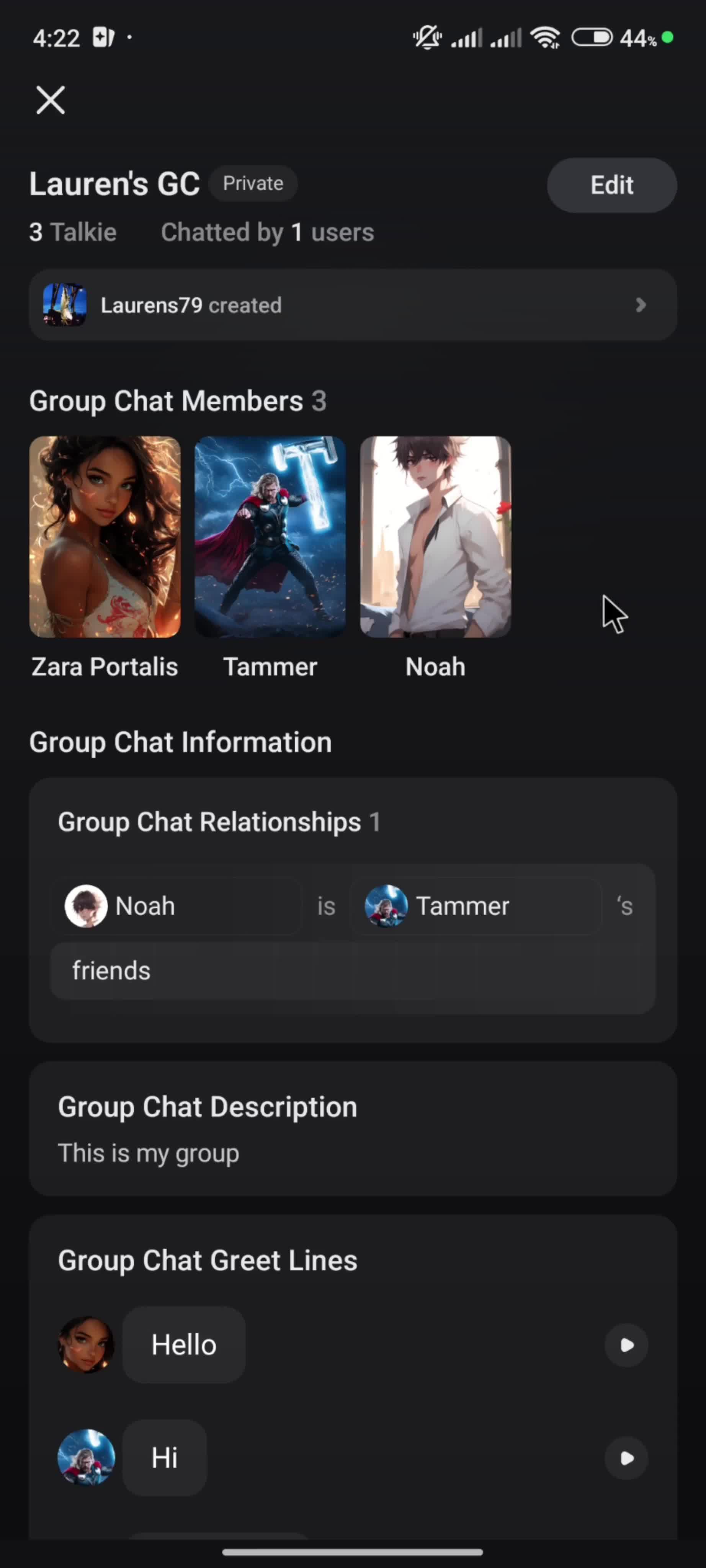 Creating a group chat screenshot