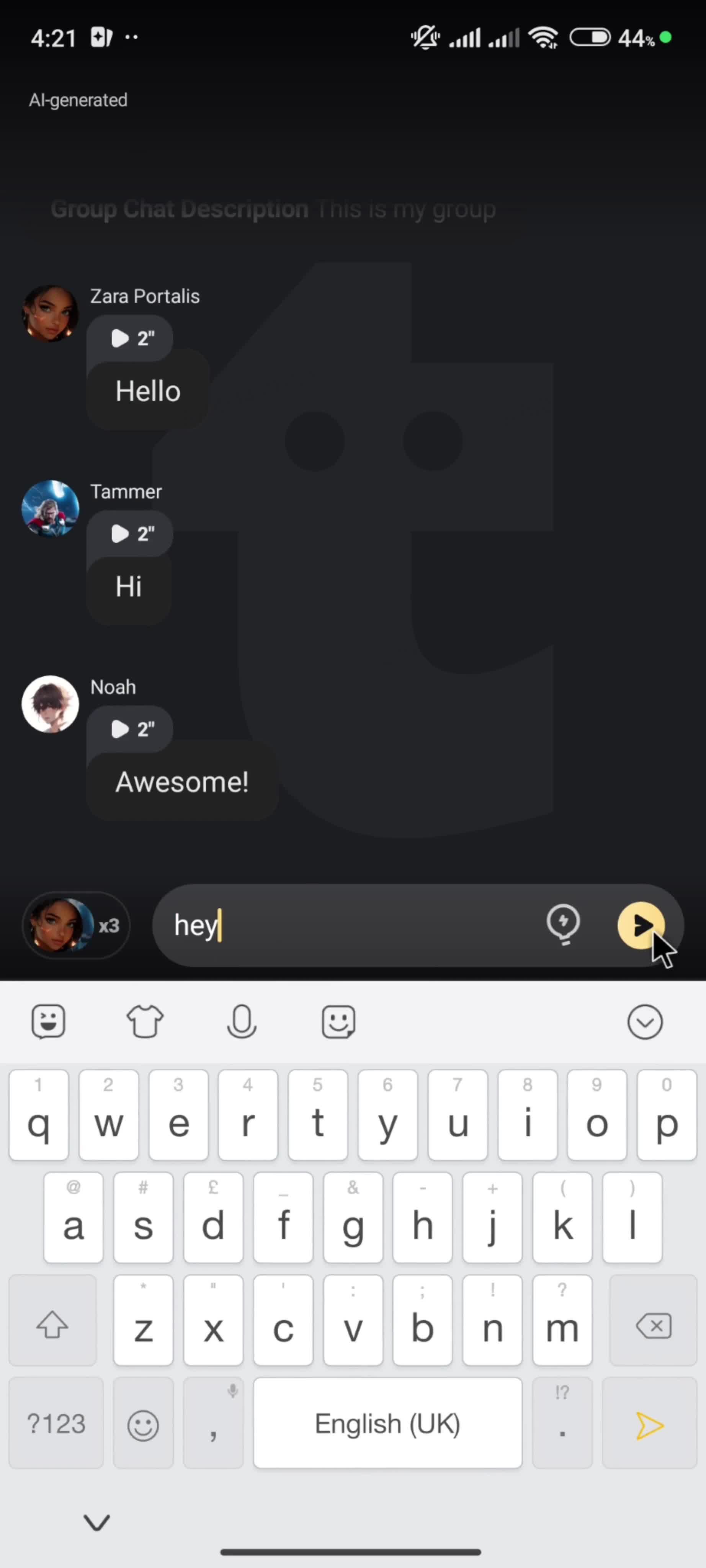 Creating a group chat screenshot
