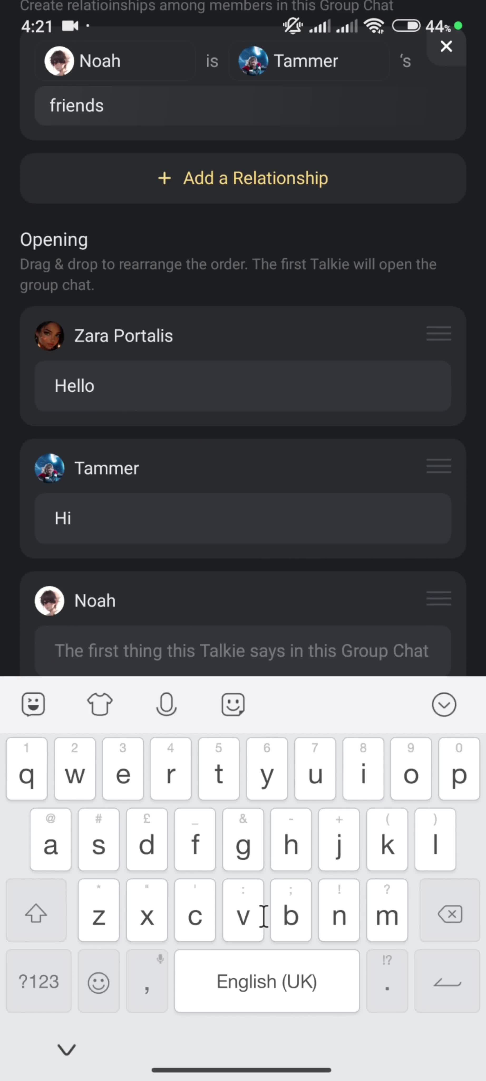 Creating a group chat screenshot