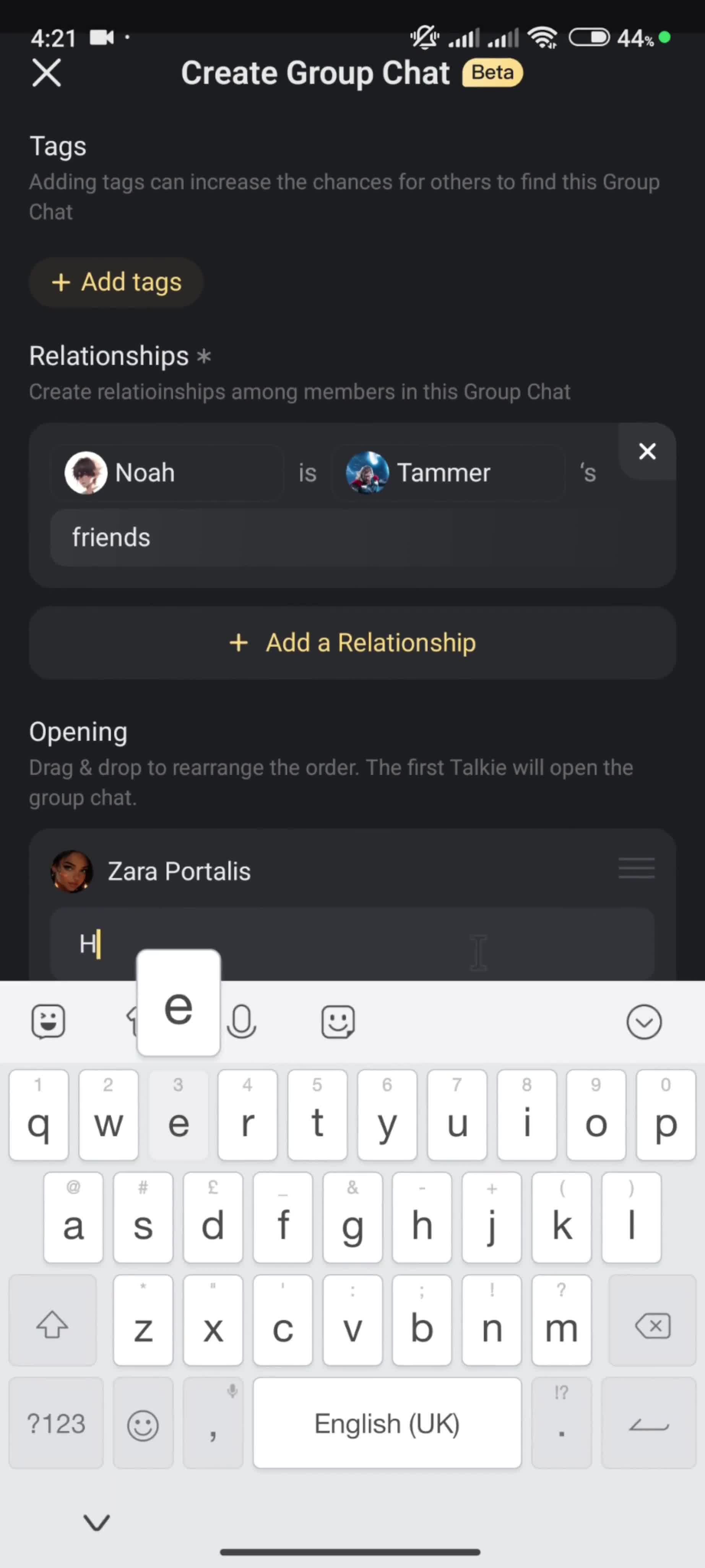 Creating a group chat screenshot