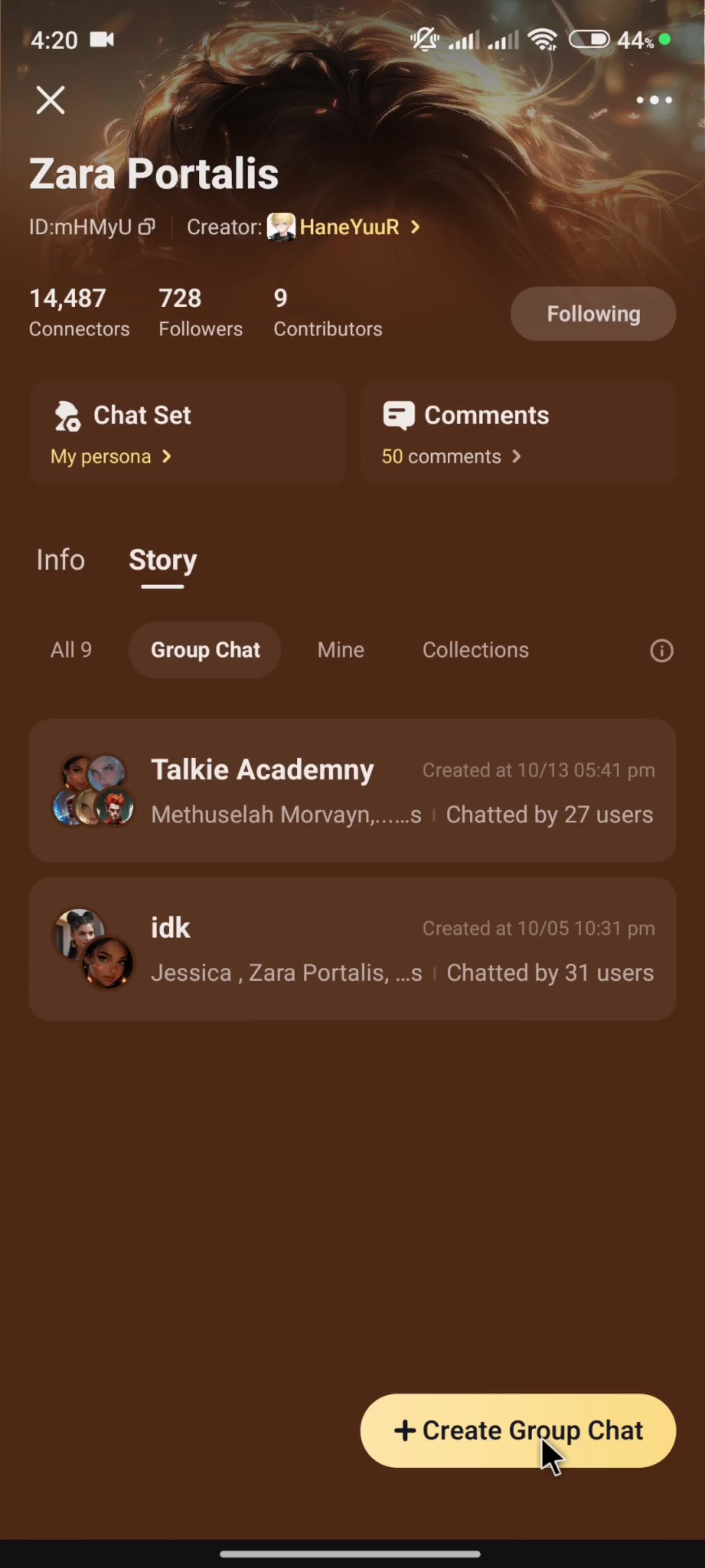 Creating a group chat screenshot