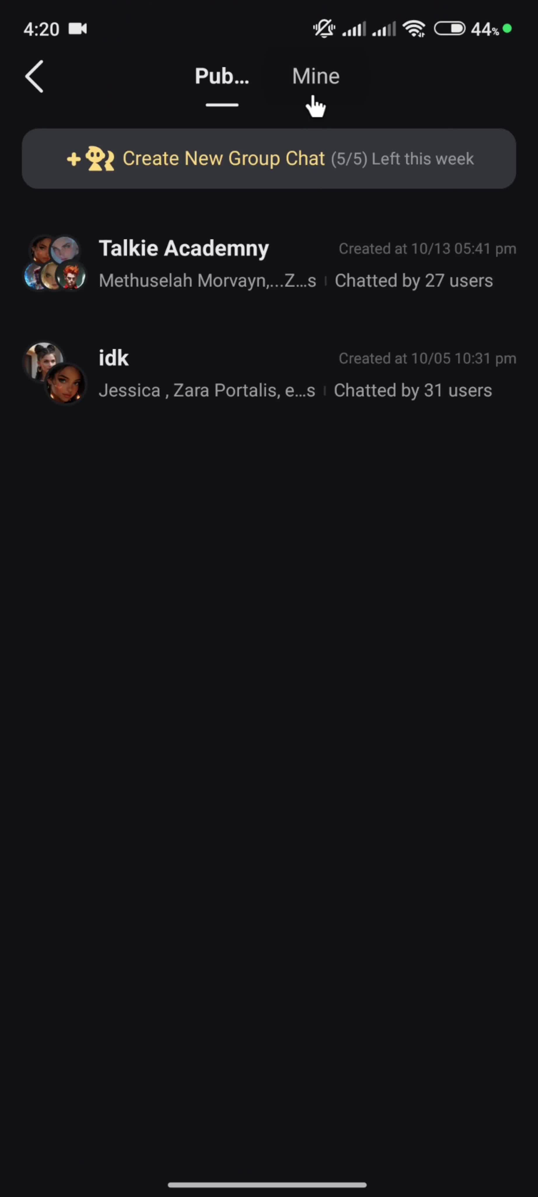 Creating a group chat screenshot