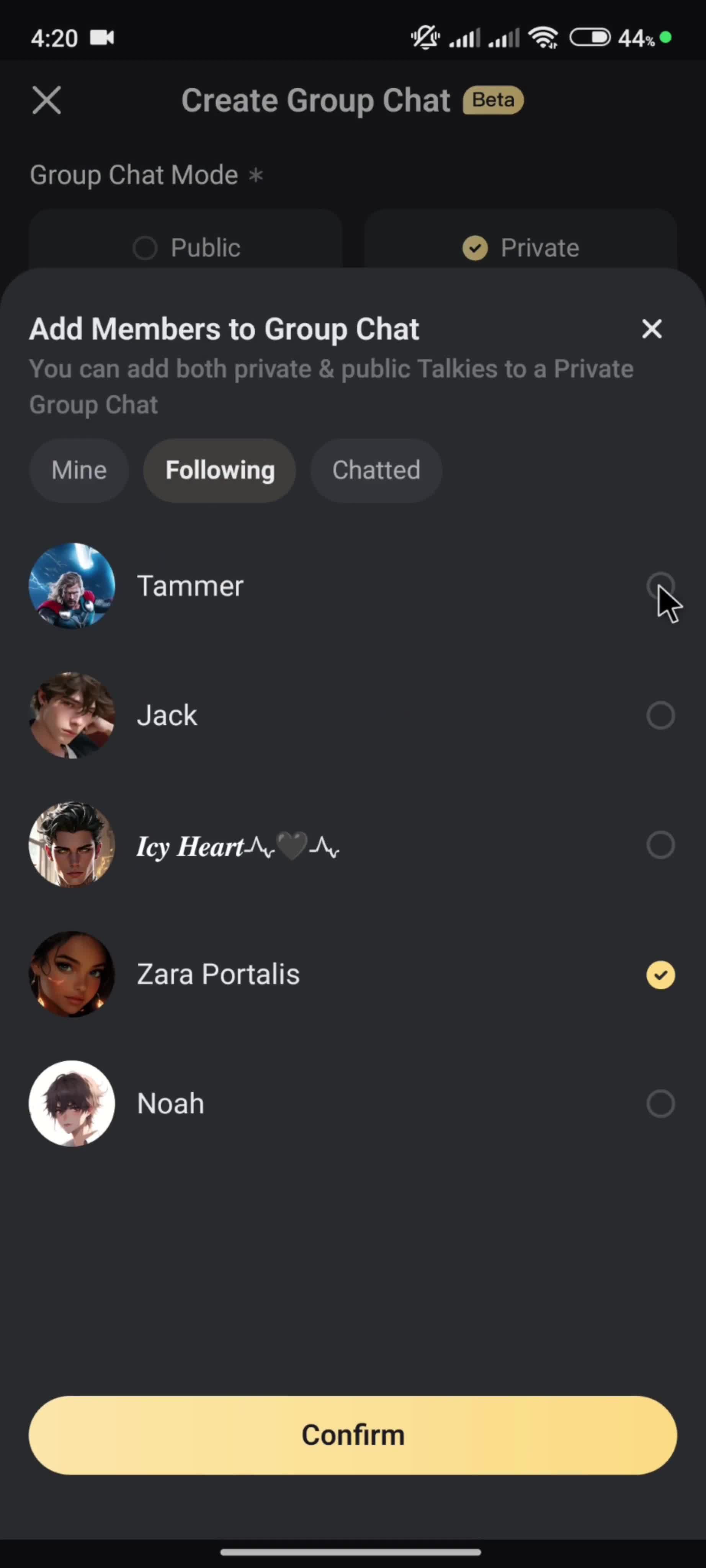 Creating a group chat screenshot