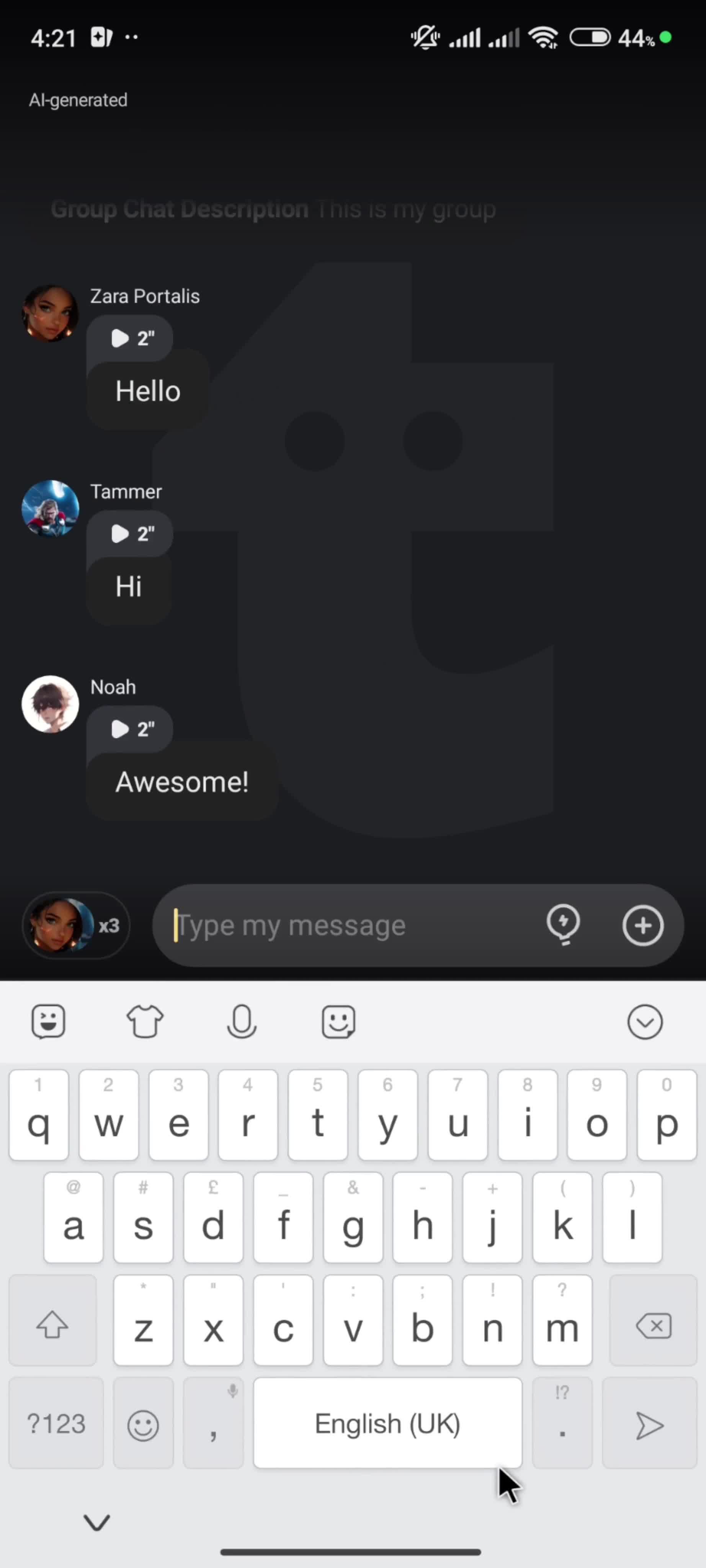 Creating a group chat screenshot