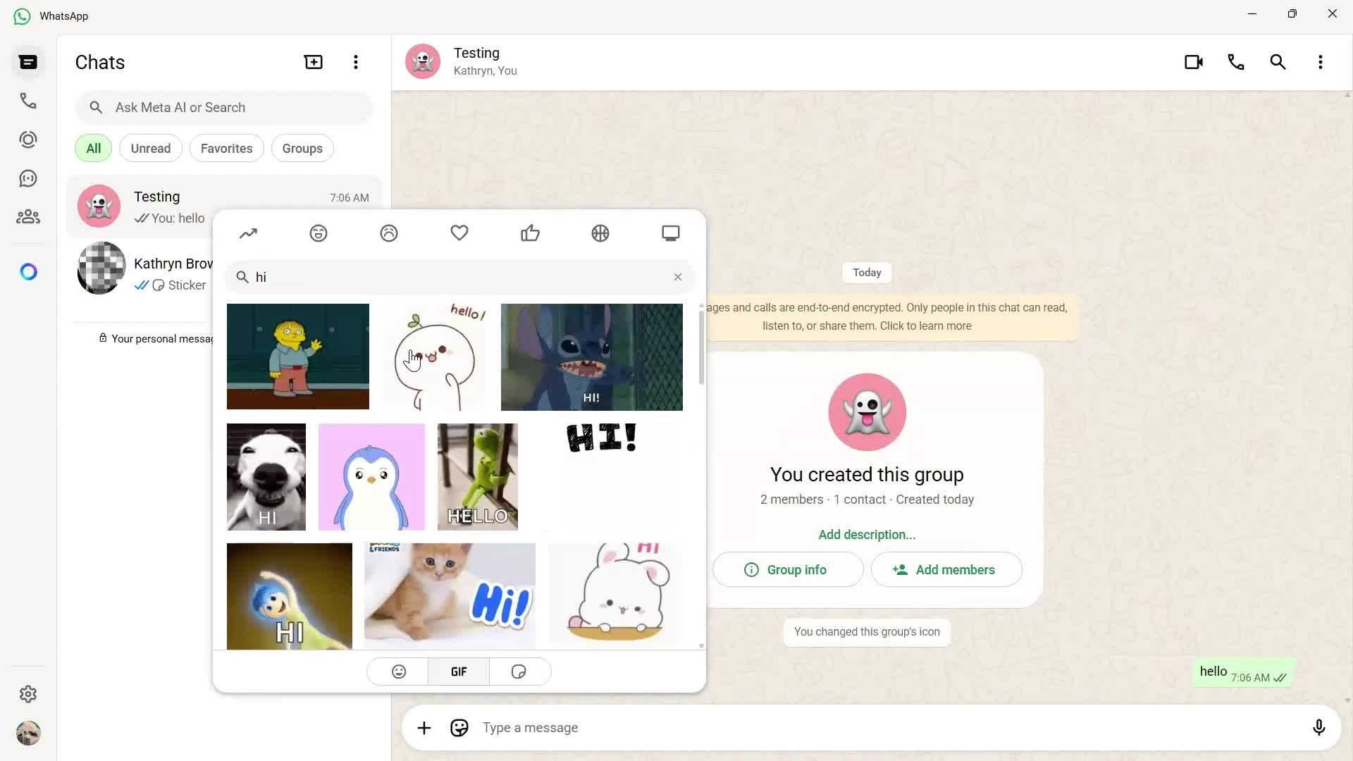 Creating a group chat screenshot