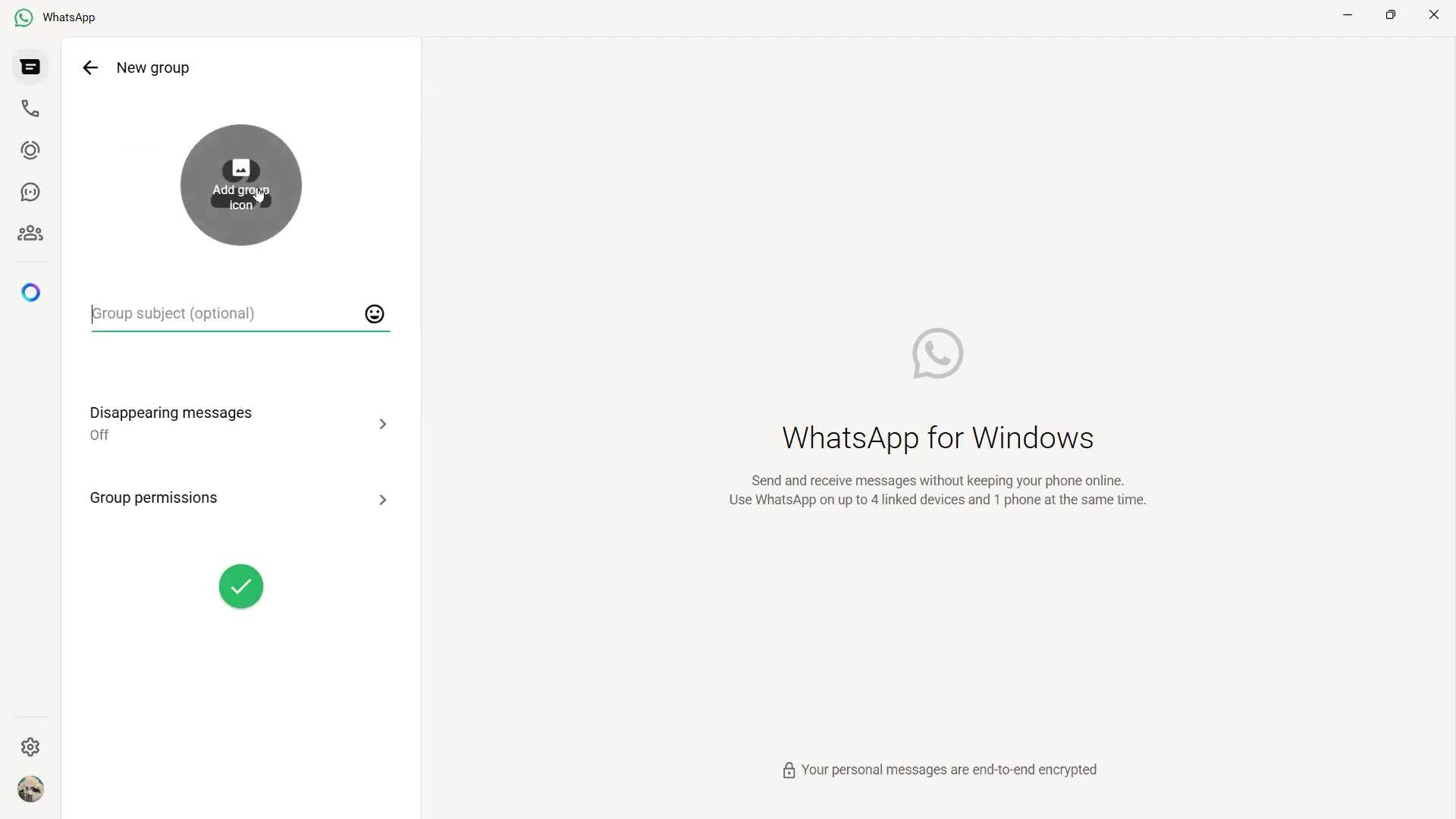 Creating a group chat screenshot