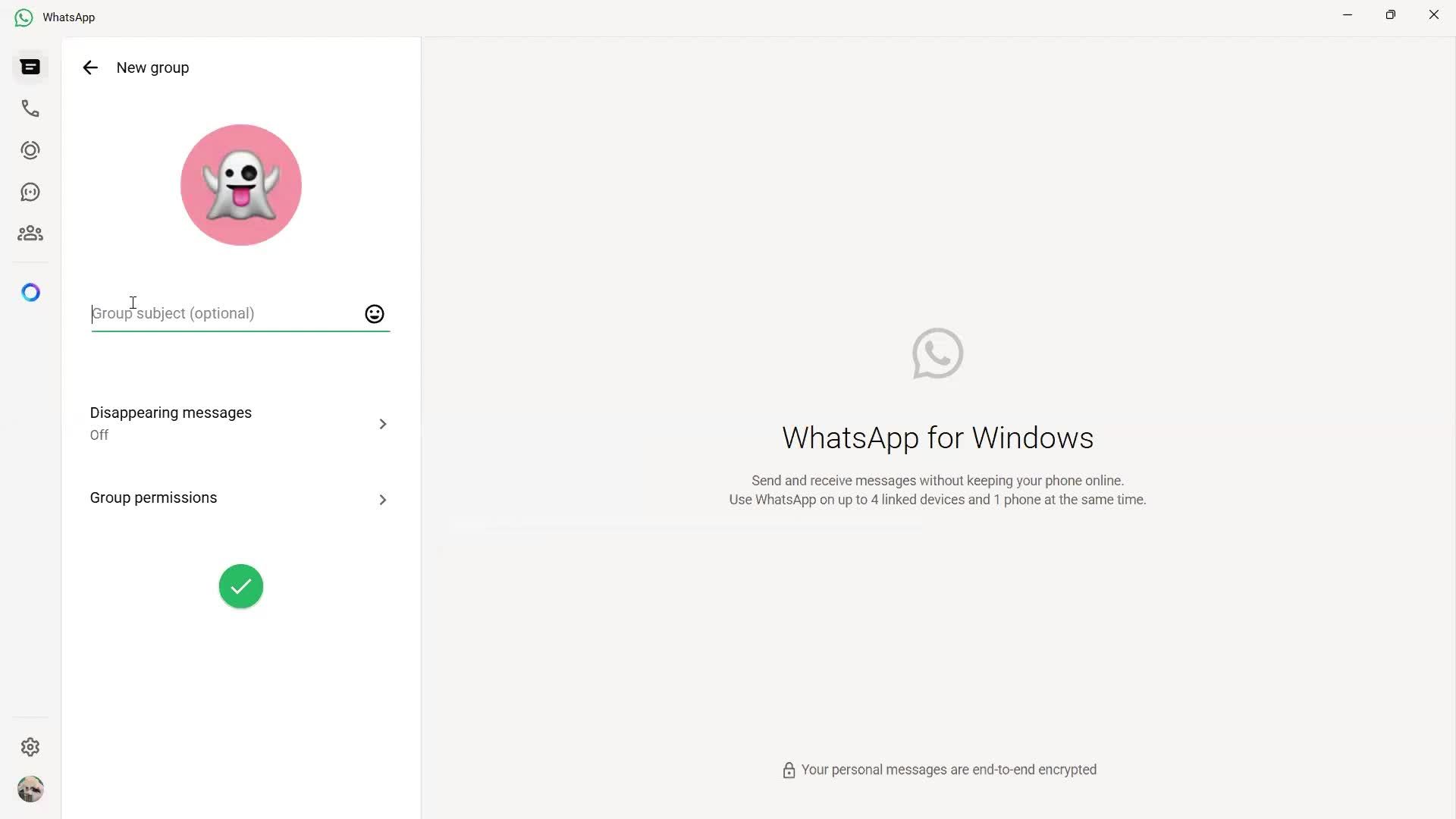 Creating a group chat screenshot