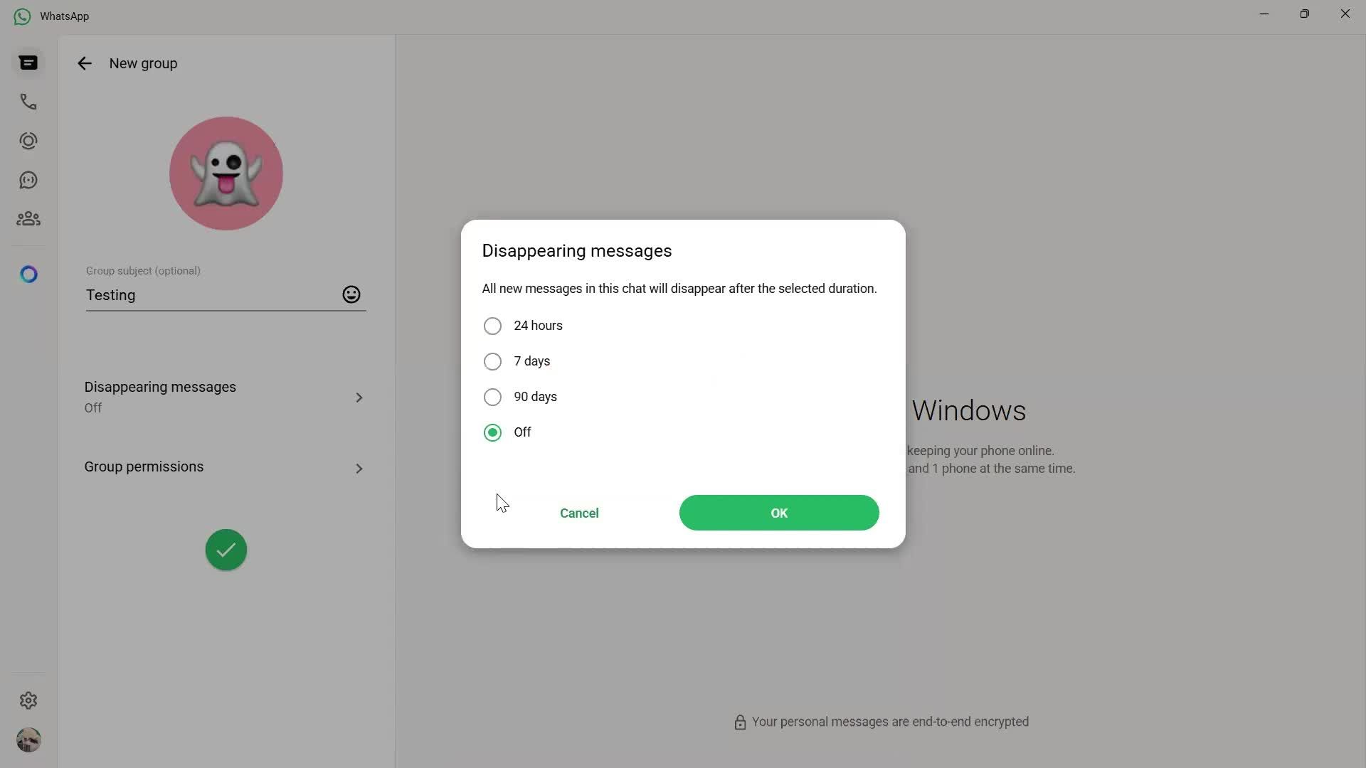 Creating a group chat screenshot
