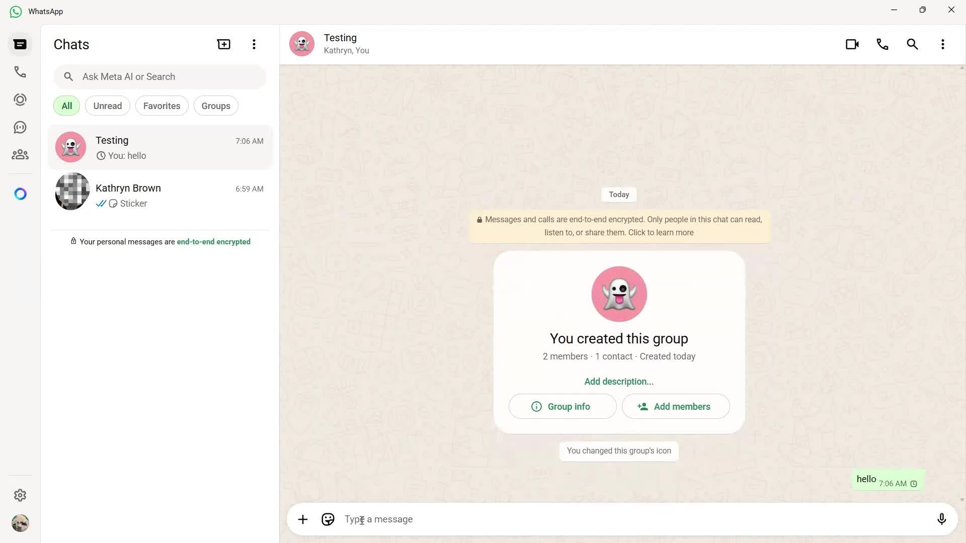 Creating a group chat screenshot
