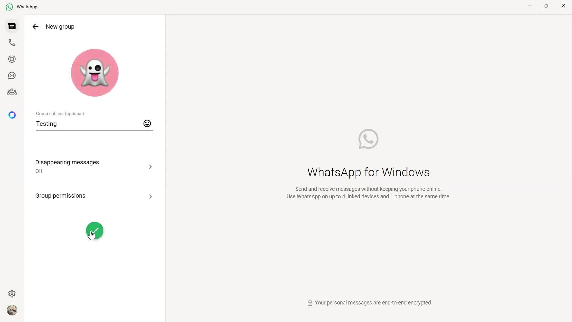 Creating a group chat screenshot