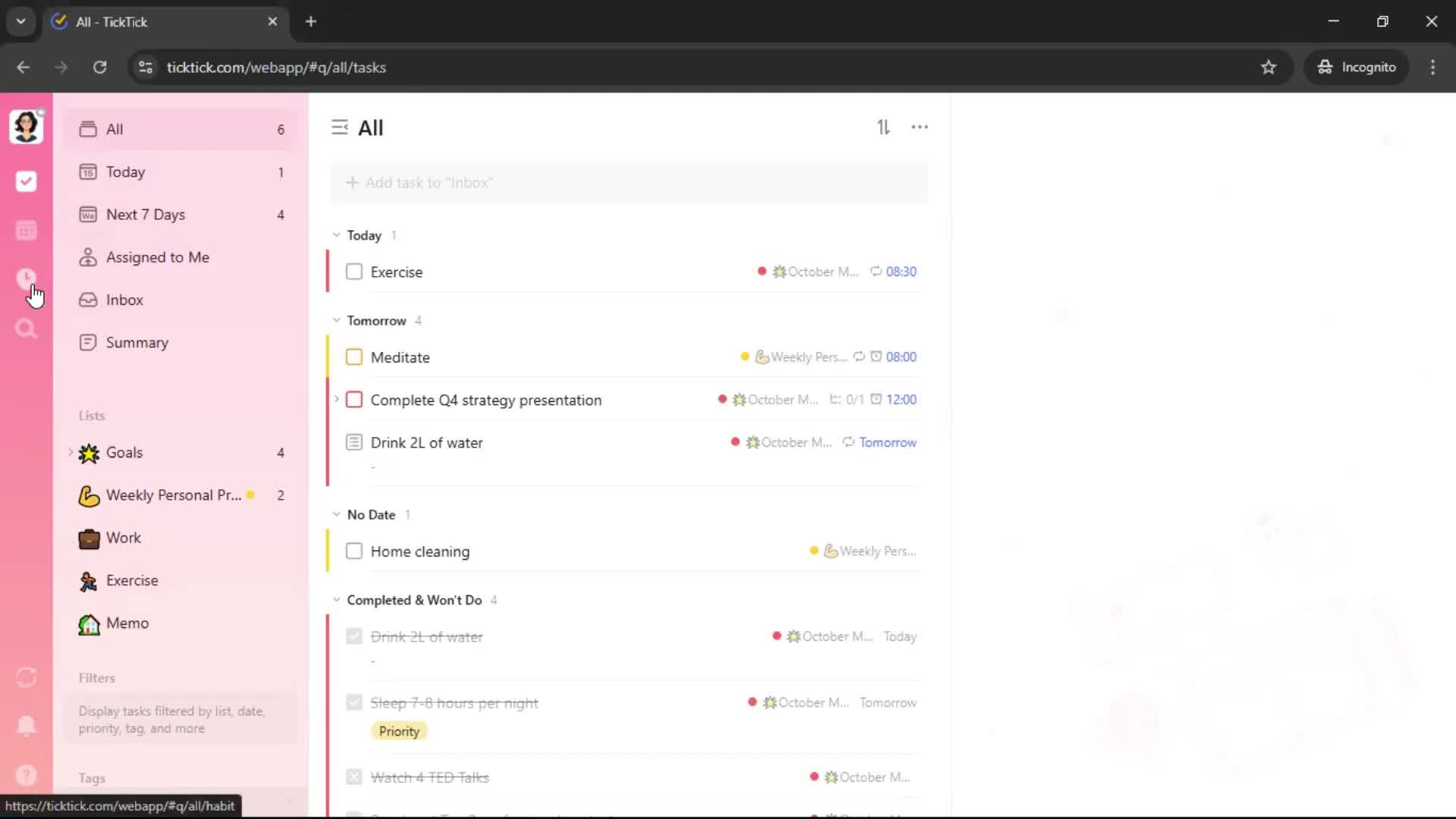 Creating a habit screenshot