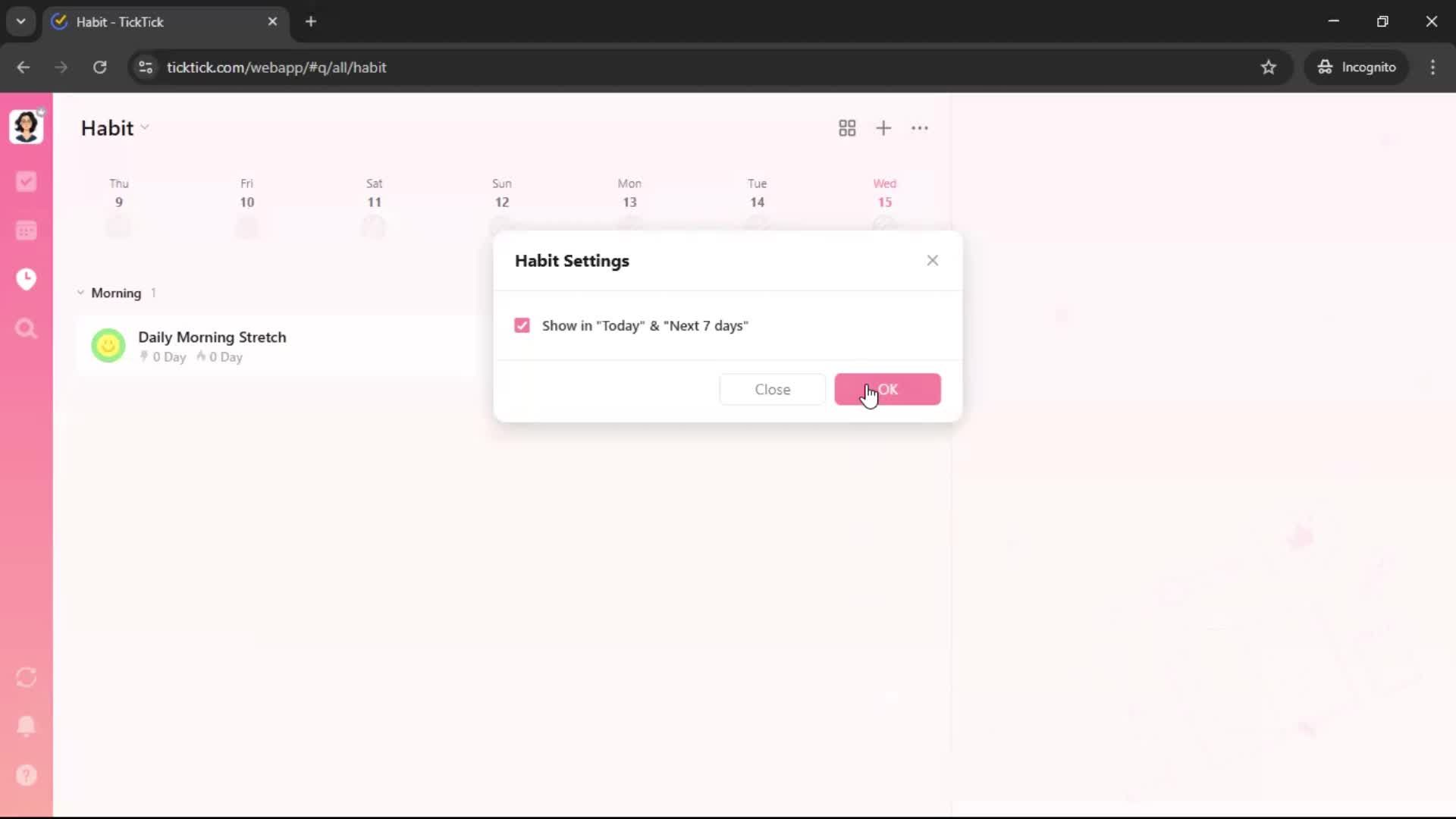 Creating a habit screenshot