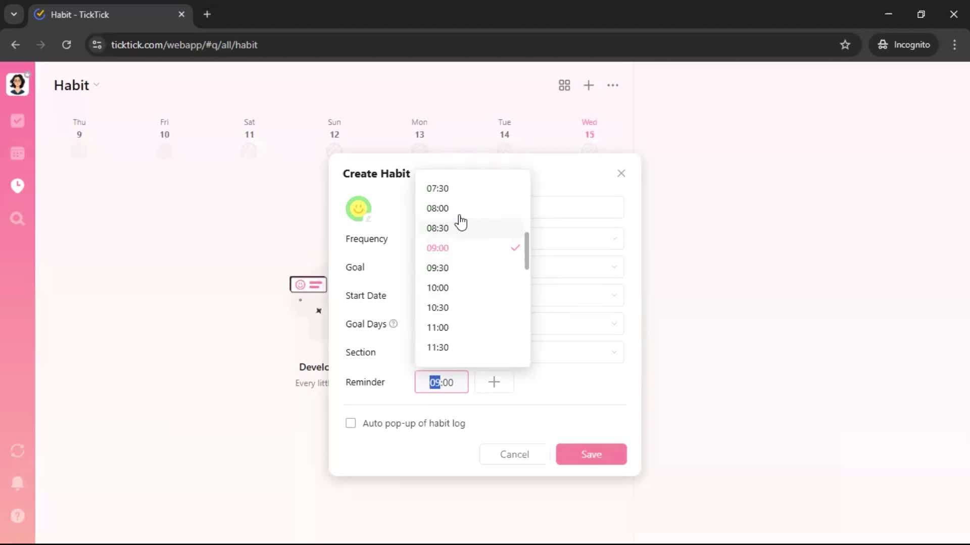 Creating a habit screenshot