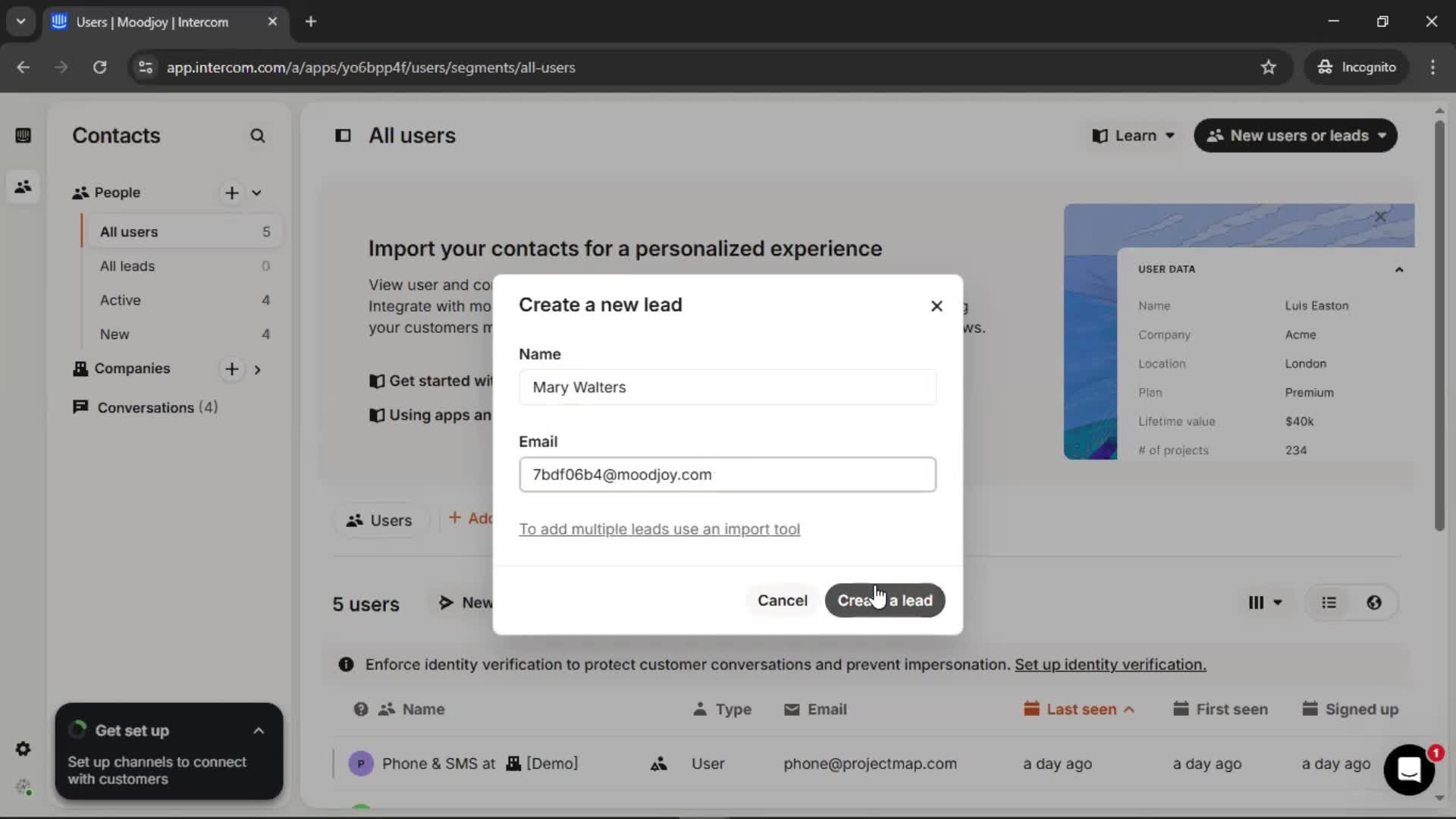 Adding leads screenshot