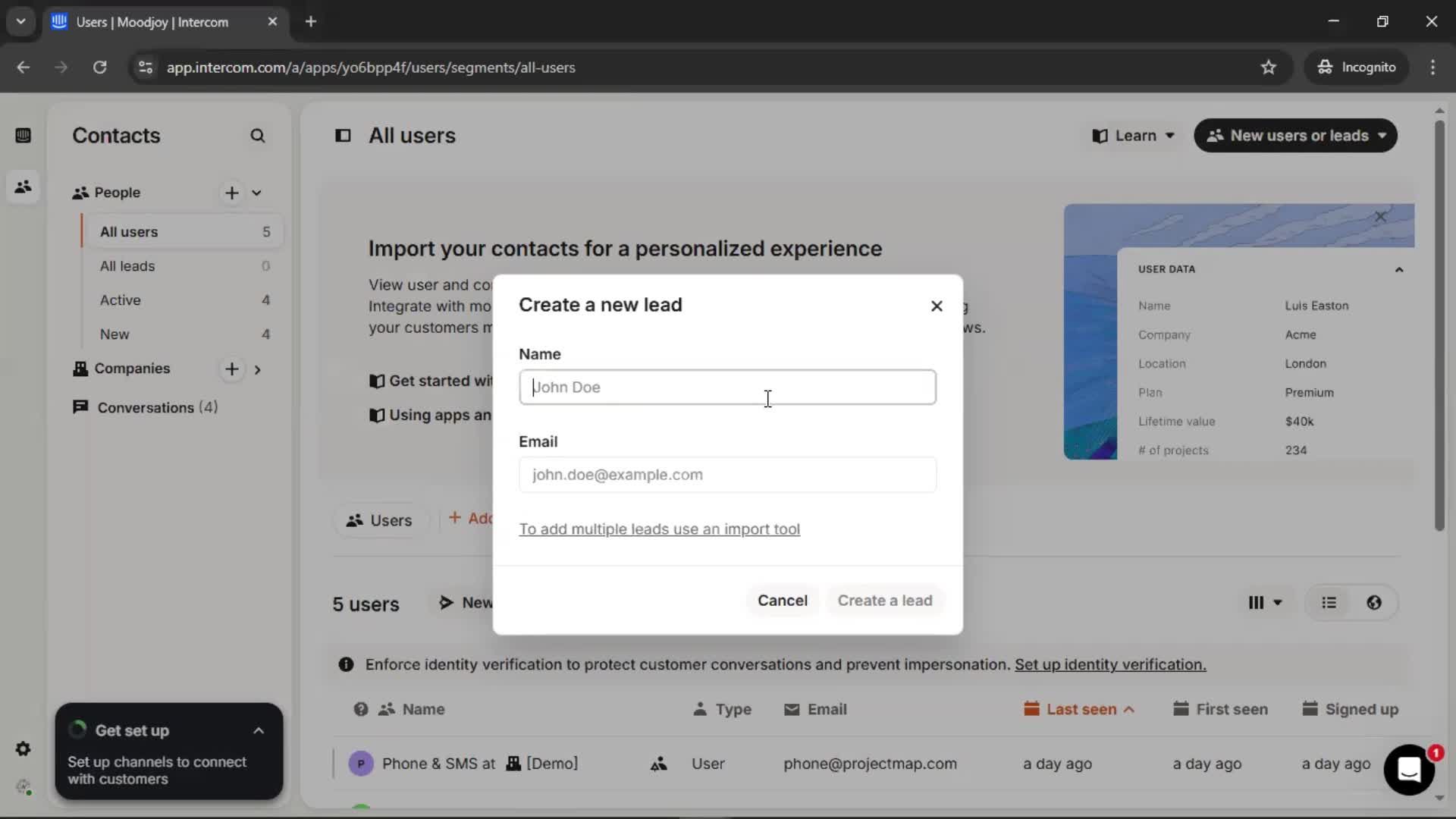 Adding leads screenshot