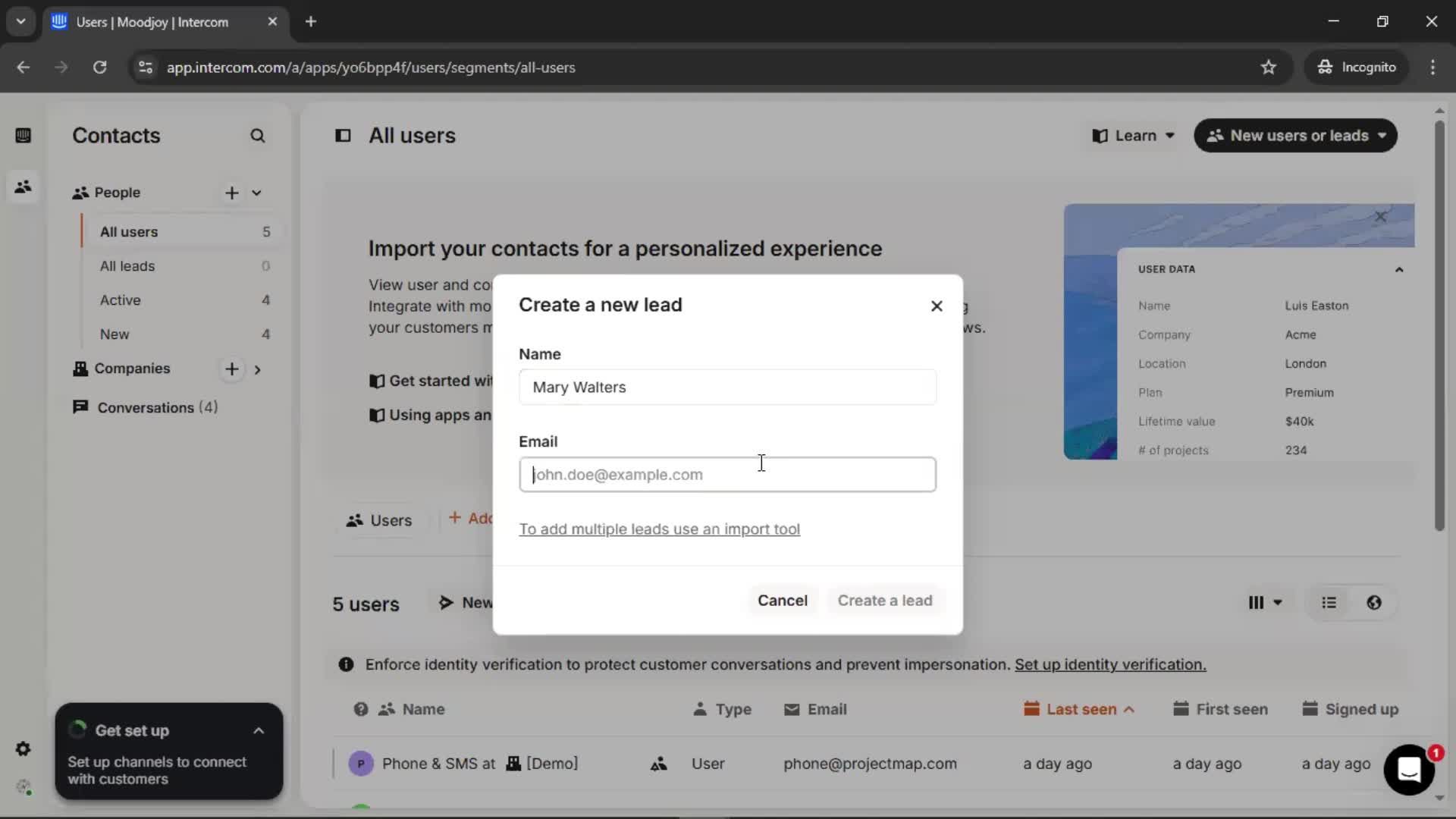 Adding leads screenshot